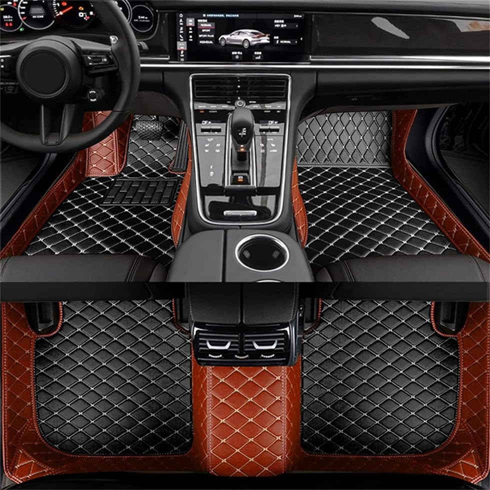 Premium Custom Car Floor Mats - All Weather, Waterproof & Anti-Slip - Universal Fit for 95% Sedan, SUV & Sports Cars - Full Coverage Leather Liners for Men & Women (Black+Light Brown) - Perfect for Daily Commute, Road Trips & Extreme Weather Protection