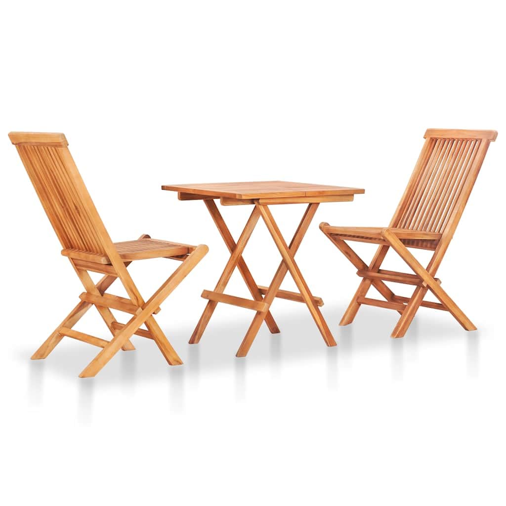 vidaXL 3-Piece Patio Bistro Set with Cushions - Folding Teak Wood Table & Chairs for Garden, Farmhouse, Outdoor Dining - Perfect for Backyard BBQs, Poolside Lounging & Small Balcony Spaces