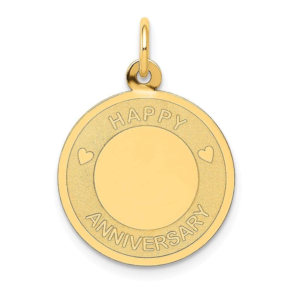 14K Yellow Gold Engravable Happy Anniversary Charm Pendant Necklace - 16x23.8mm Personalized Jewelry Gift for Wife, Girlfriend - Perfect for Anniversaries, Valentine's Day & Special Occasions