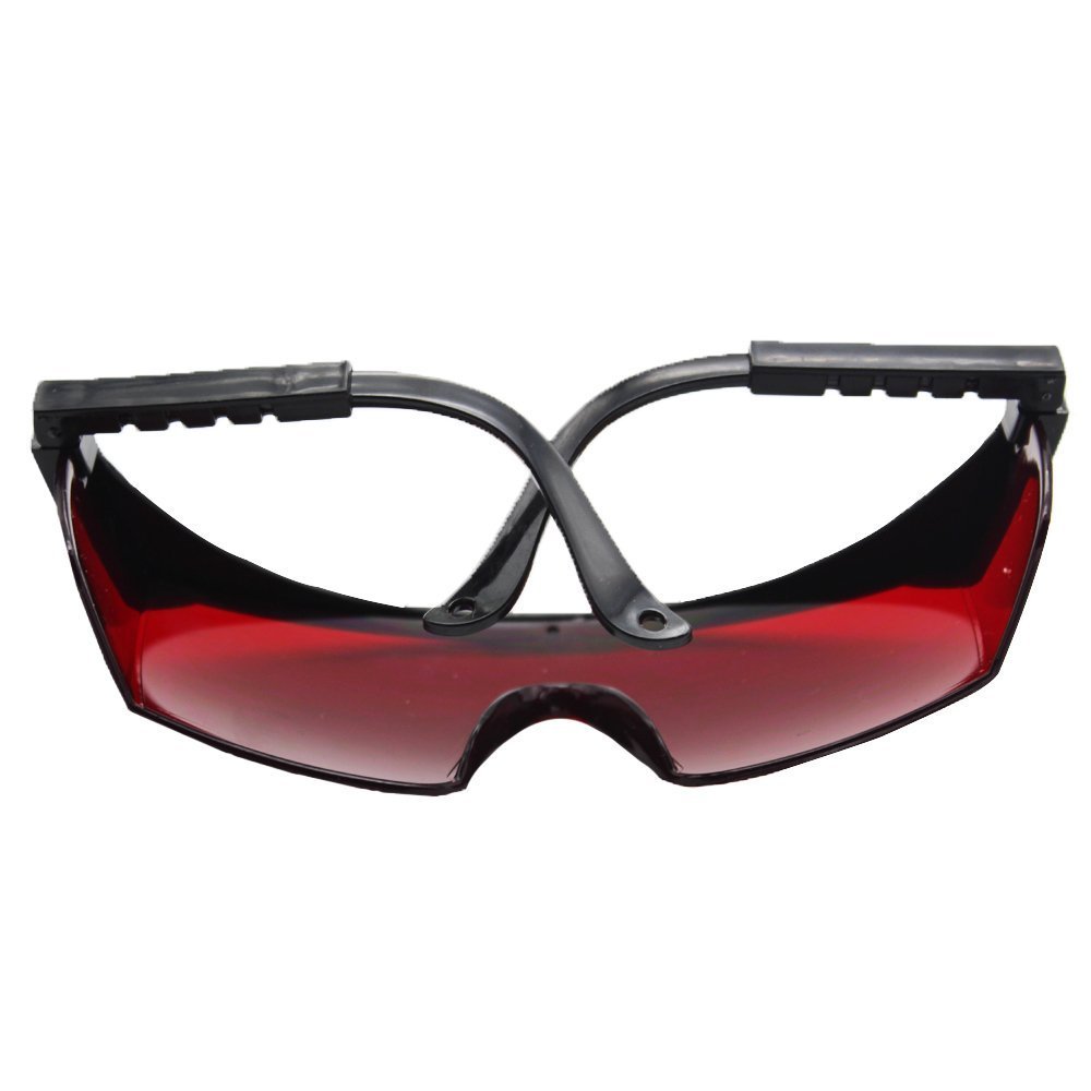 Laser Safety Glasses with Adjustable Temples - Red Lens Laser Eye Protection Goggles for Welding, Cutting & Lab Work - Black Frame with Protective Case