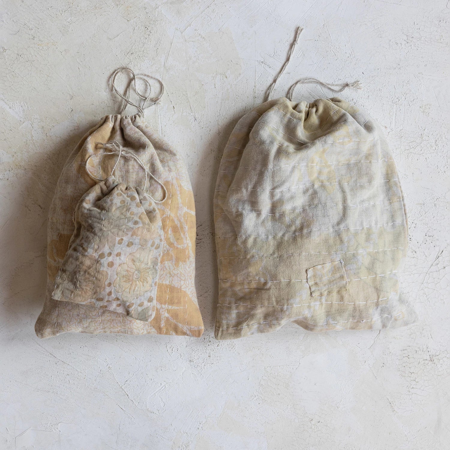 Vintage Cotton Kantha Drawstring Bag - Handmade Boho Purse for Women - Perfect for Yoga, Beach & Festival Use