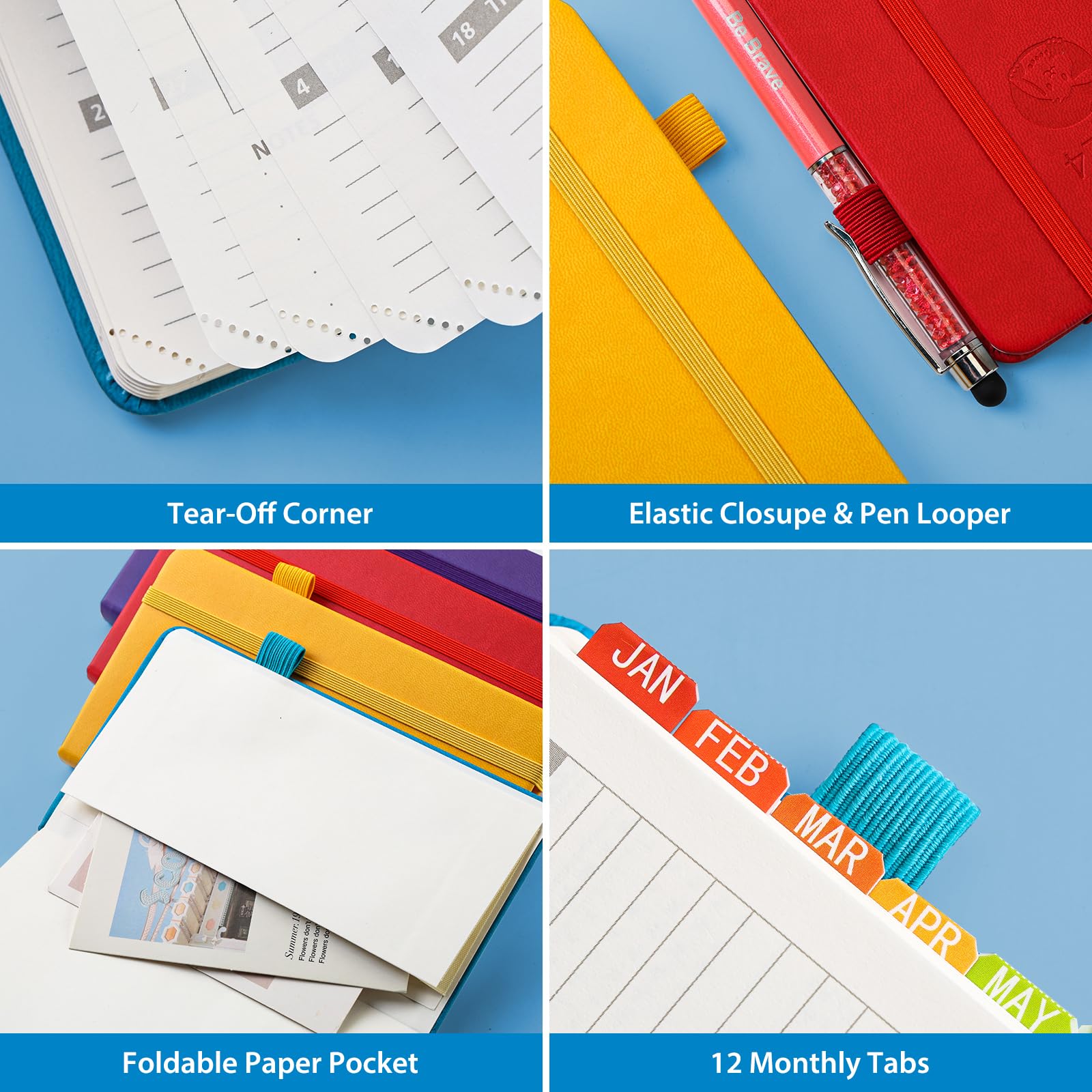 2025 Weekly & Monthly Pocket Planner - Vegan Leather Hard Cover, Elastic Closure, Inner Pocket, Pen Holder | 3.5