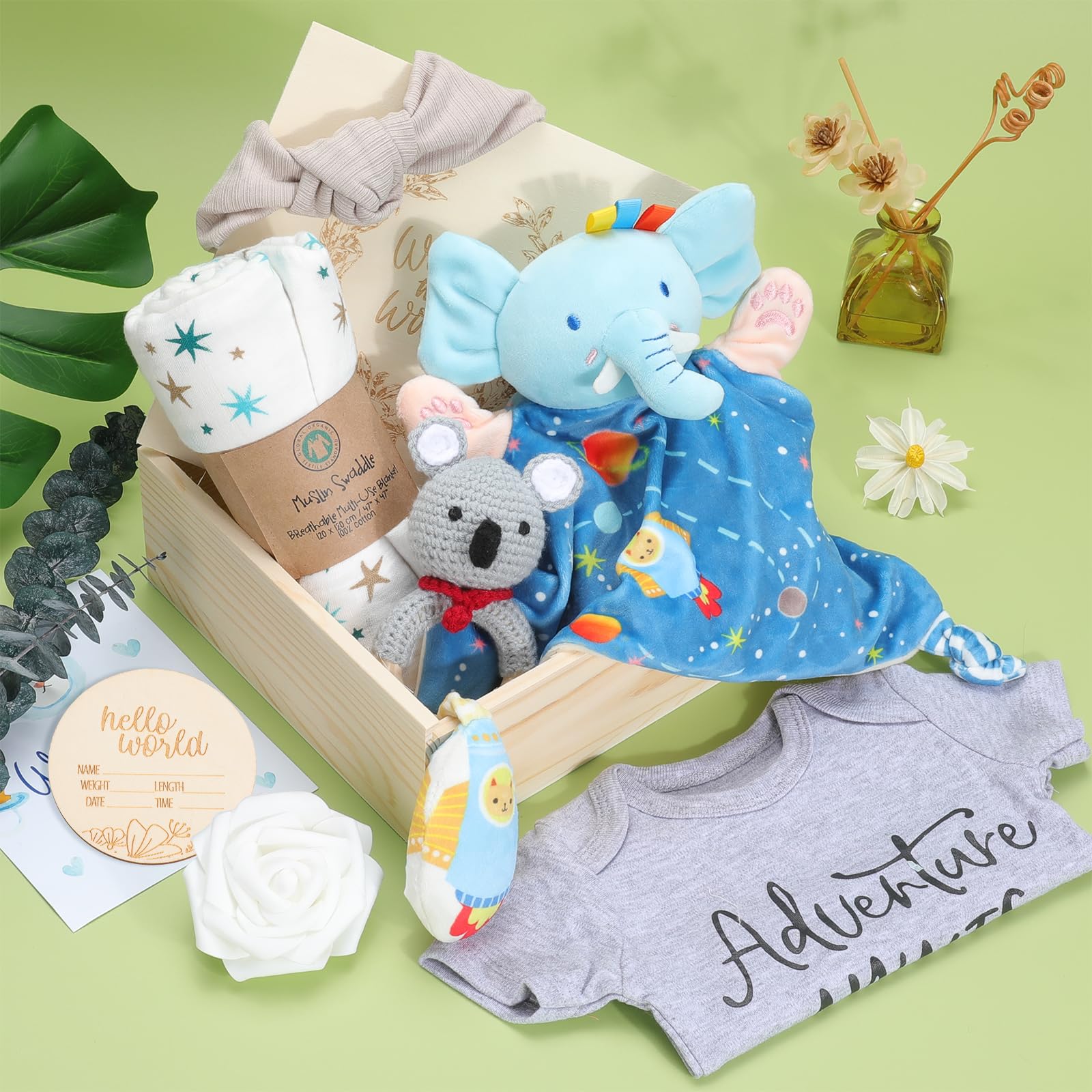 Unique Baby Boy Gift Set - Newborn Essentials, Rattle & Swaddle Blanket for Valentine's Day, Gender Reveal & Special Occasions | Perfect for Baby Showers, Birthdays and First-Time Parents