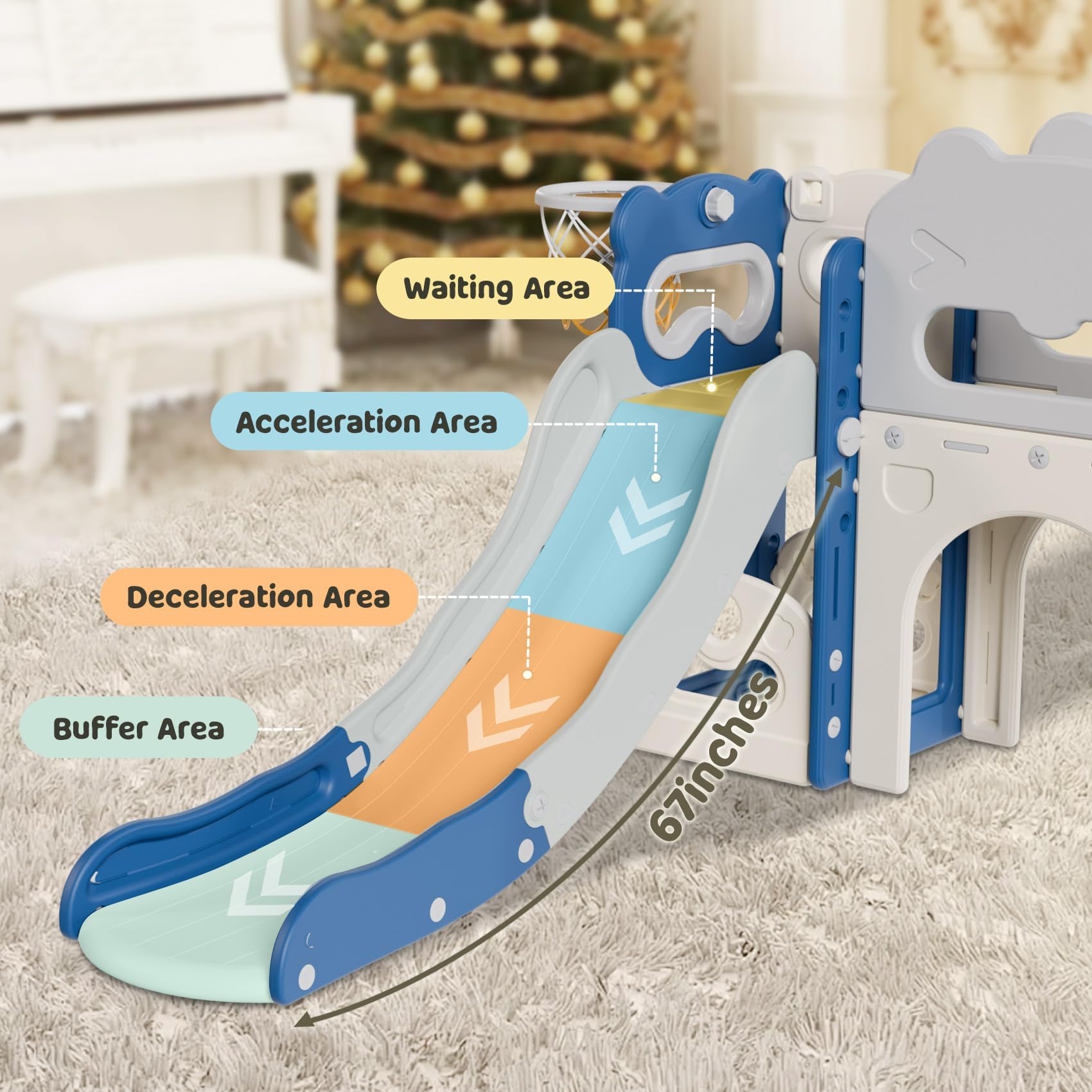 **Babytronic 8-in-1 Toddler Slide Set for Kids Ages 1-3 – Indoor & Outdoor Playground with Basketball Hoop & Telescope – Blue & Gray Baby Slide for Home, Backyard, Daycare & Playroom Fun**