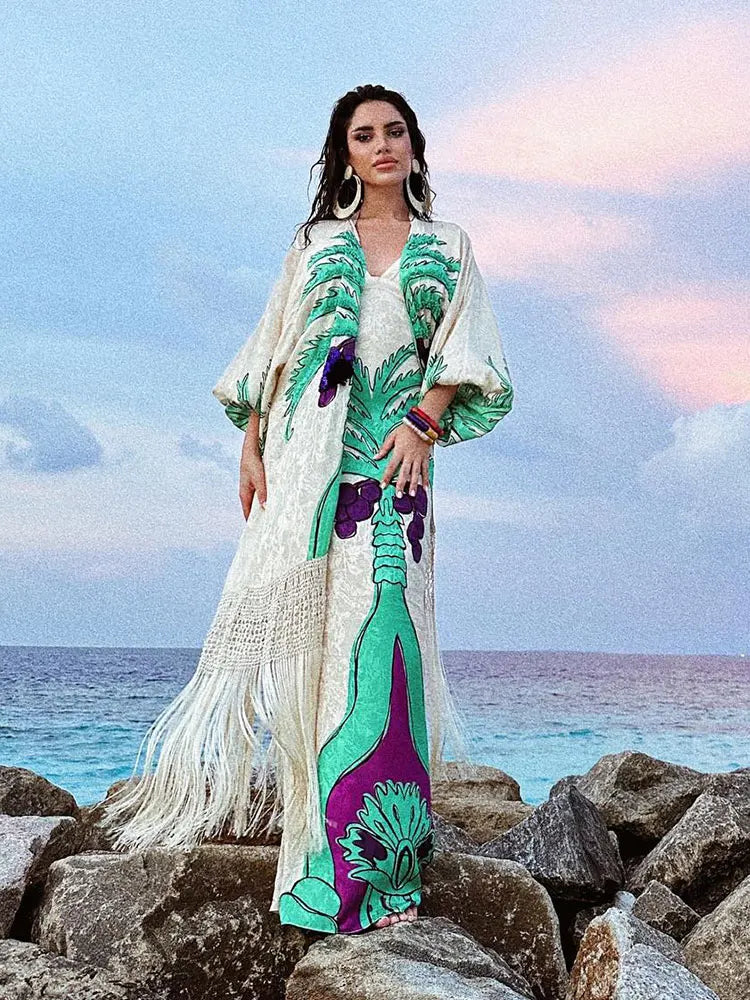 Fashion Women's Spring Print V-Neck Contrast Maxi Dress - Slim Fit Long Sleeve Elegant Vestidos for Vacation, Streetwear & Casual Outings