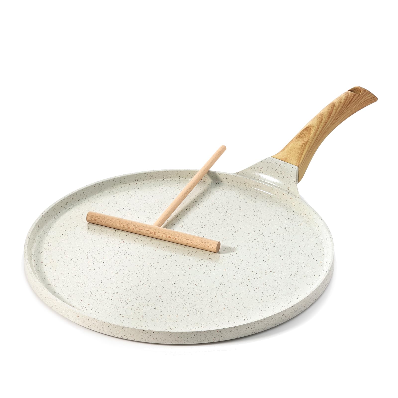 SENSARTE 10-Inch Nonstick Crepe Pan with Spreader - Natural Ceramic Coating Pancake Skillet, Dosa Tawa, Flat Griddle - Induction Compatible & PFOA Free - Stay-Cool Handle (White) | Perfect for Breakfast, Brunch & Indian Cooking