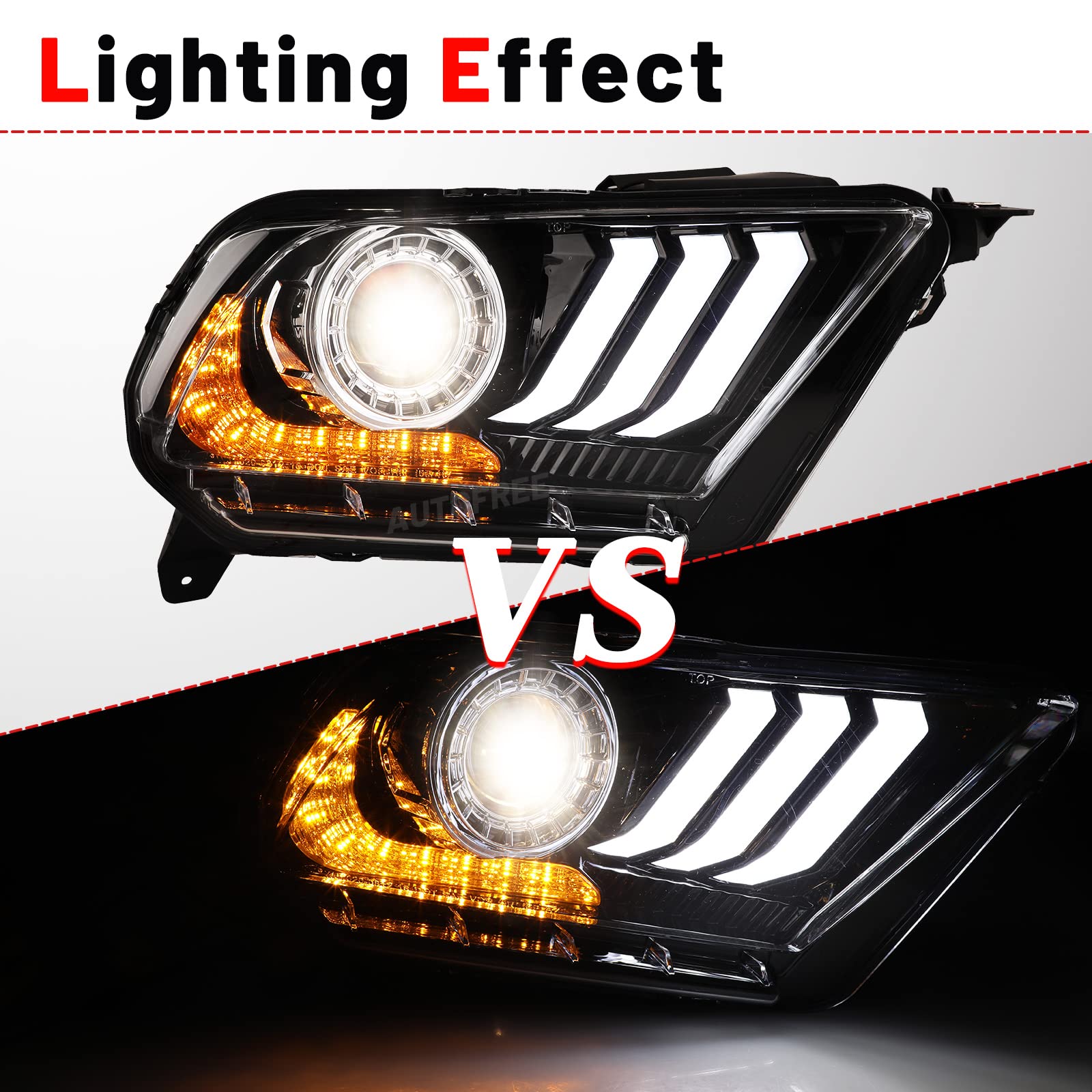 Ford Mustang 2010-2012 Halogen Headlights Replacement - Dynamic Turning Lights, Complete Headlight Assembly for Improved Night Driving | Perfect for Daily Commute & Road Trips