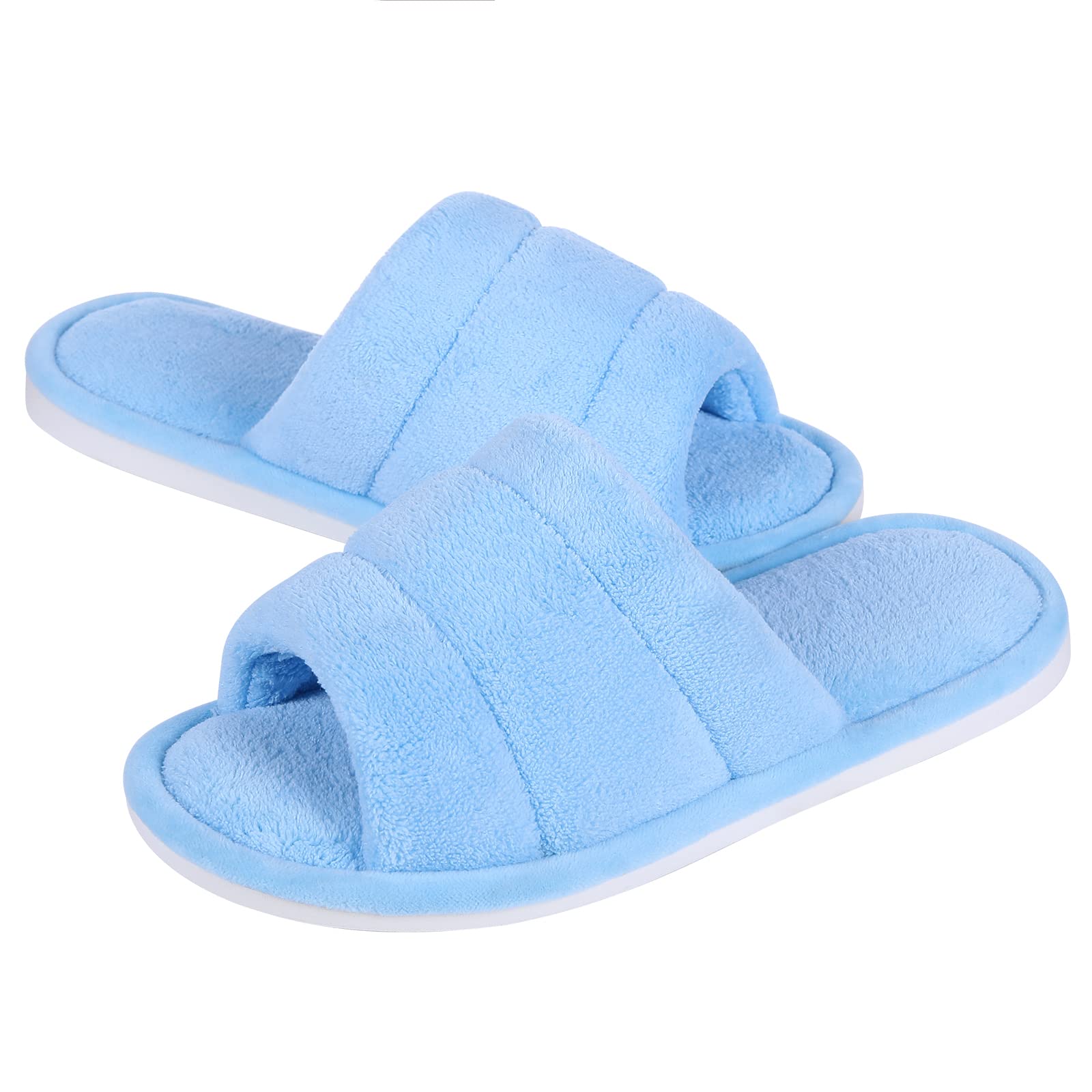 Shevalues Women's Terry Cloth Open Toe Slippers with Memory Foam - Soft & Comfortable Slide-On House Shoes for Indoor Relaxation, Spa Days & Cozy Lounging