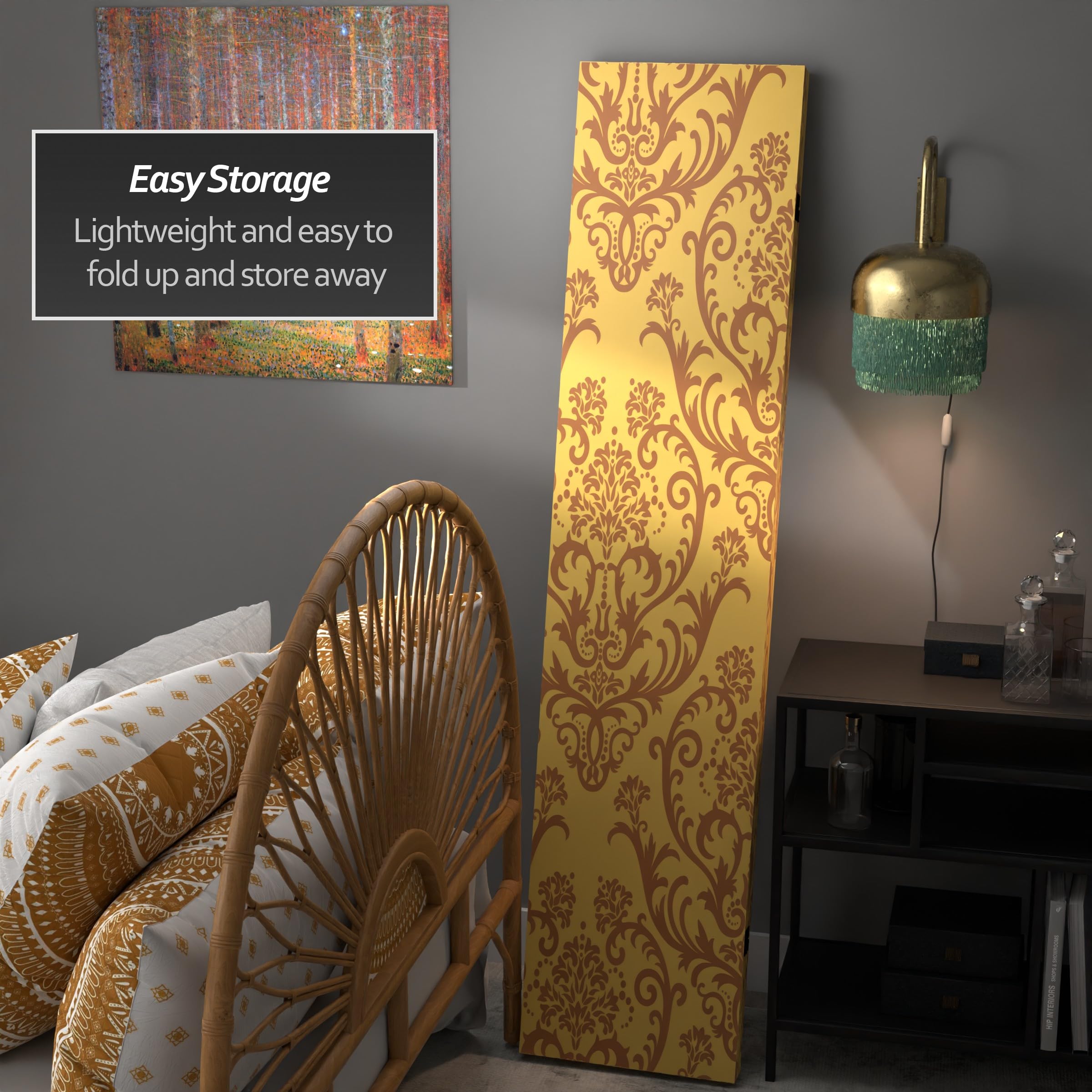 6 ft. Tall Double Sided Red Lantern Room Divider - 71 Inch Height, 3 Panel Folding Privacy Screen with Orange Damask Pattern - Perfect for Home Decor, Office Partition & Event Backdrop