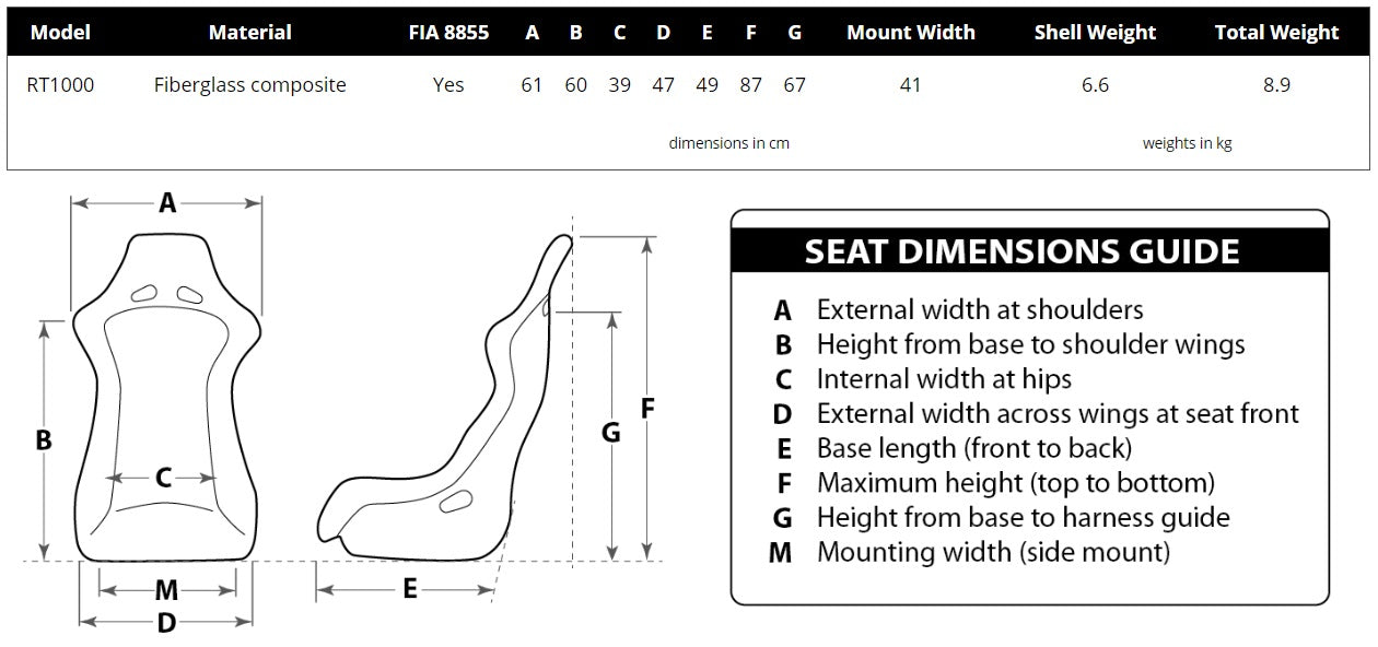 Racetech RT1000 FIA Approved Racing Seat - High Performance Lightweight Bucket Seat for Track & Drift Cars - Perfect for Motorsports, Sim Racing & Automotive Enthusiasts