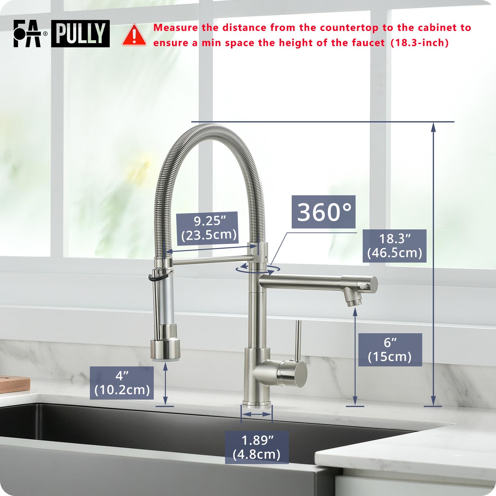 Fapully Pull Down Kitchen Faucet with Lock Sprayer - Single Handle Spring Stainless Steel Sink Faucet in Brushed Nickel | Ideal for Modern Kitchens, Restaurants & RV Use