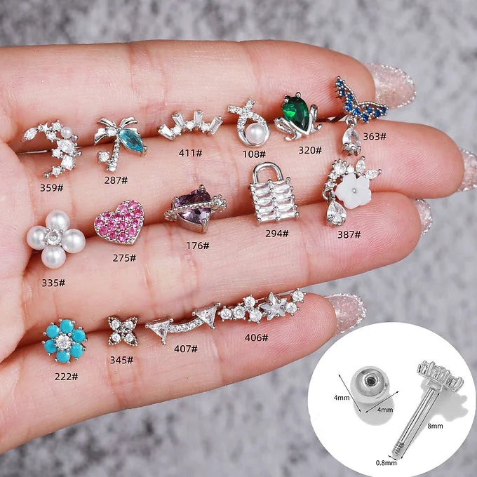 20G Palm Tree Flower Daith Hypoallergenic Stud Earrings for Women | EGD0287 | Perfect for Piercing, Cartilage Jewelry & Boho Fashion Accessories