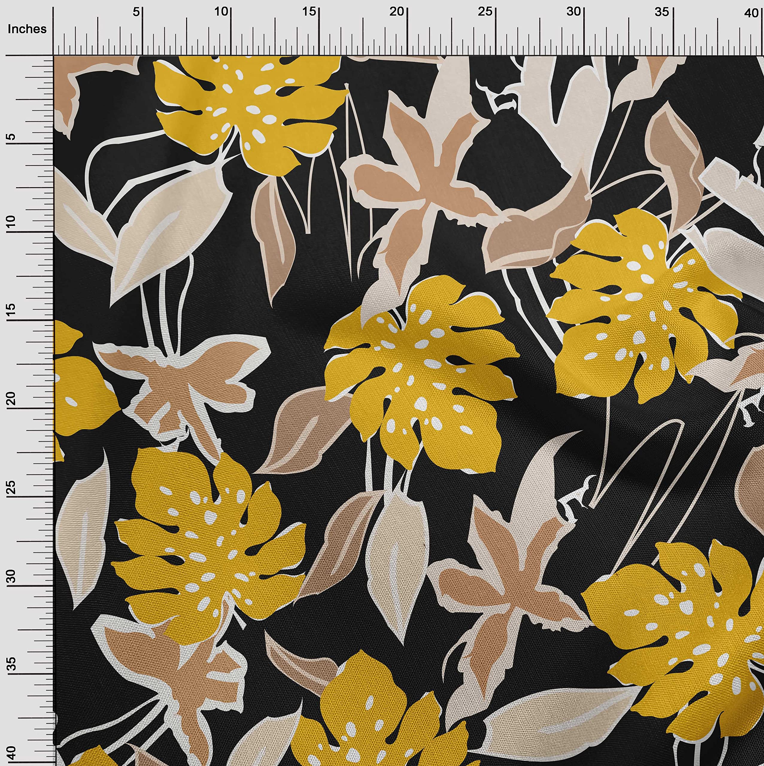 oneOone Polyester Spandex Black Tropical Floral Print Fabric - 56 Inch Wide Dress Material by The Yard | Perfect for Summer Dresses, Skirts & Boho Fashion