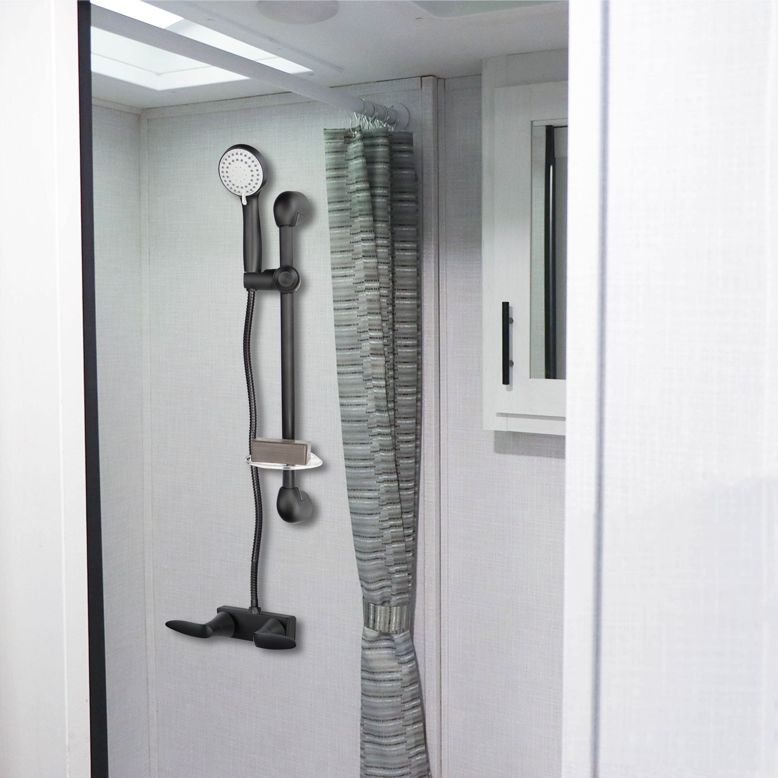 Empire Faucets Matte Black Shower Slide Bar & Adjustable Shower Head Combo - Vertical Shower System for RV, Camping, Tiny Homes & Small Bathrooms - Perfect for Mobile Living & Space-Saving Solutions