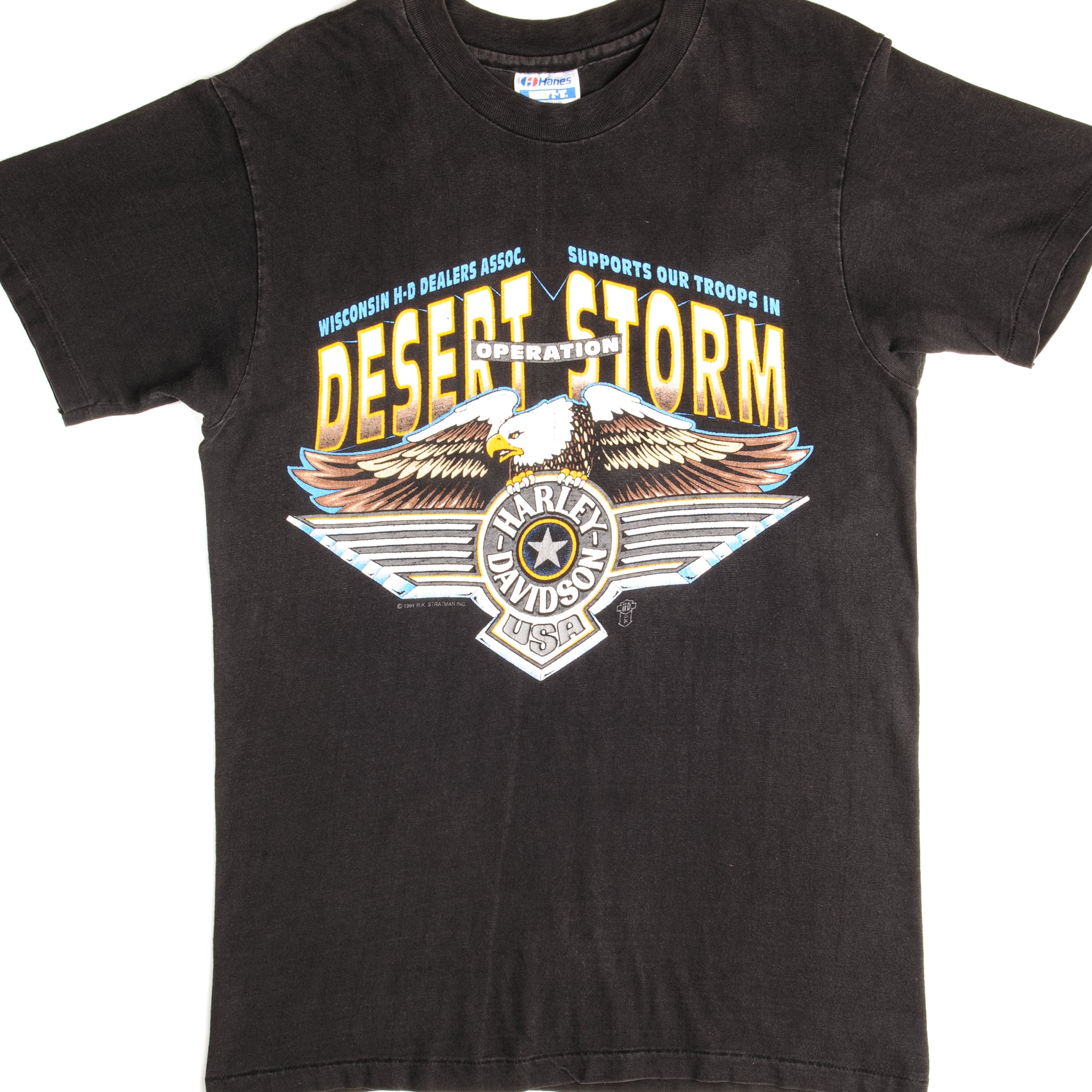 Vintage Harley Davidson Operation Desert Storm T-Shirt 1991 - Small Size, Made in USA - Military Themed Collectible for Motorcycle Enthusiasts & History Buffs