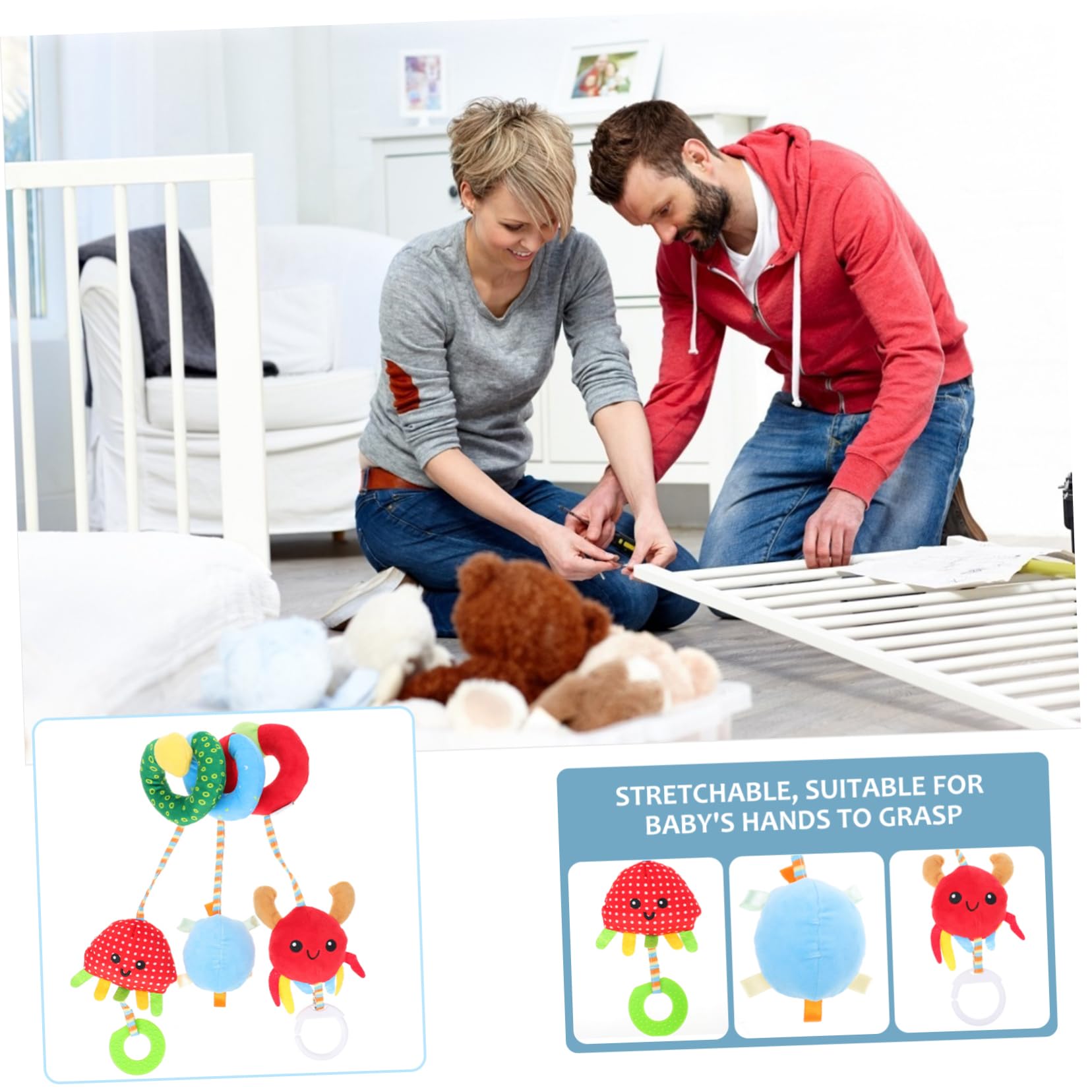 KOMBIUDA Soft Plush Animal Bed Toy for Car, Pram & Crib - Red Sensory Stuffed Animal for Babies & Toddlers | Perfect for Travel, Nursery & Sensory Play