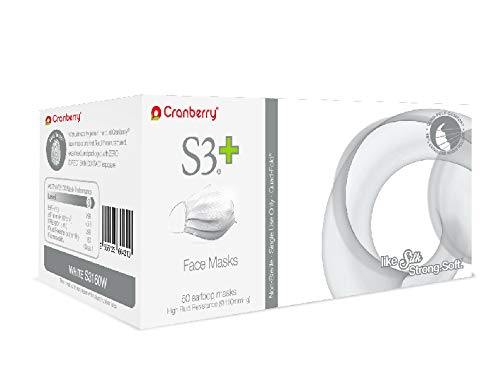Cranberry USA S3160Wcase S3+ Earloop Face Mask, 3-Ply Disposable White Masks - Pack of 400 - Ideal for Healthcare, Office & Public Safety