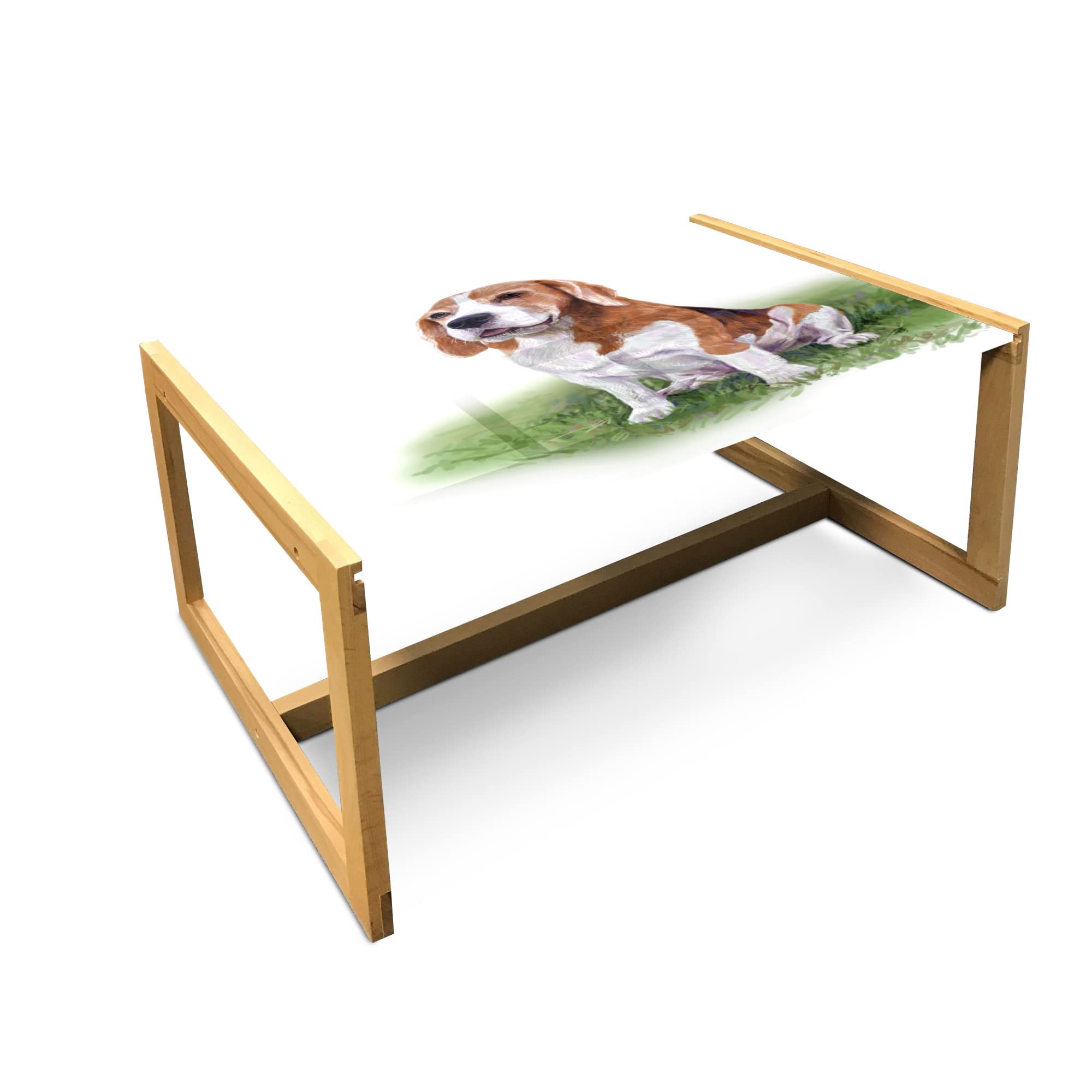 Ambesonne Beagle Coffee Table - Wooden Frame Acrylic Glass, Rosewood Caramel for Office & Dorm Decor
