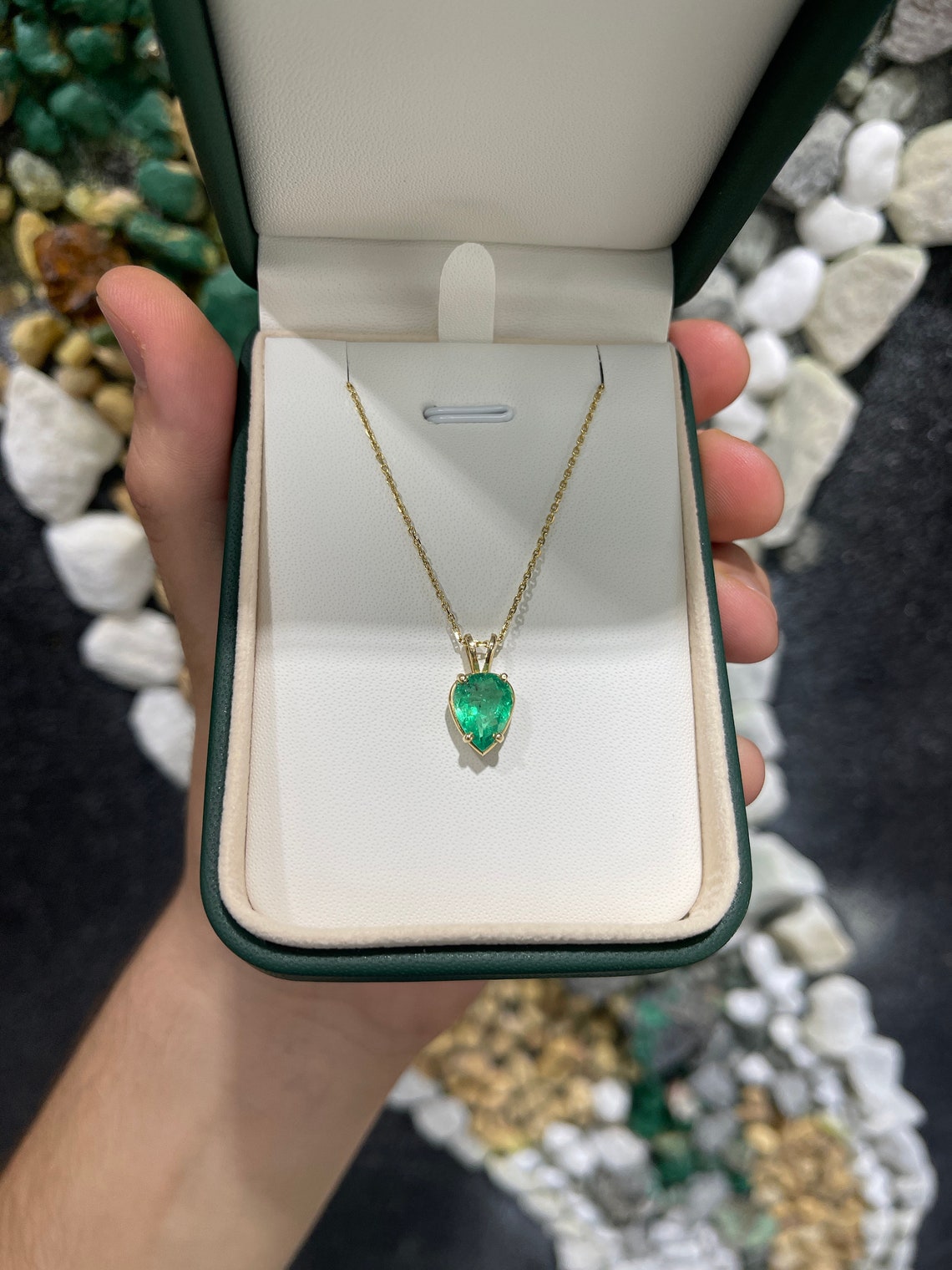 2.82 Carat 14K Yellow Gold Colombian Emerald Pear Cut Solitaire Pendant with 4 Prong Split Bail - Elegant Jewelry Gift for Women, Perfect for Weddings, Anniversaries & Special Occasions