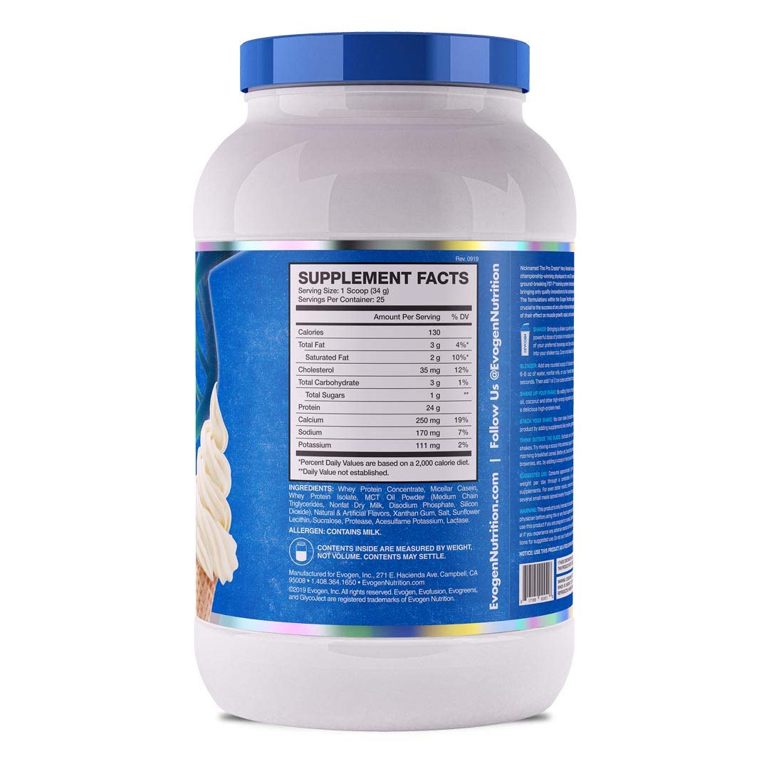 Evogen Evofusion Sustained Release Protein Powder - Whey Protein, Micellar Casein & MCT Oil Blend for Muscle Growth & Recovery | Vanilla Bean Ice Cream Flavor | 25 Servings | Post-Workout & Nighttime Muscle Support