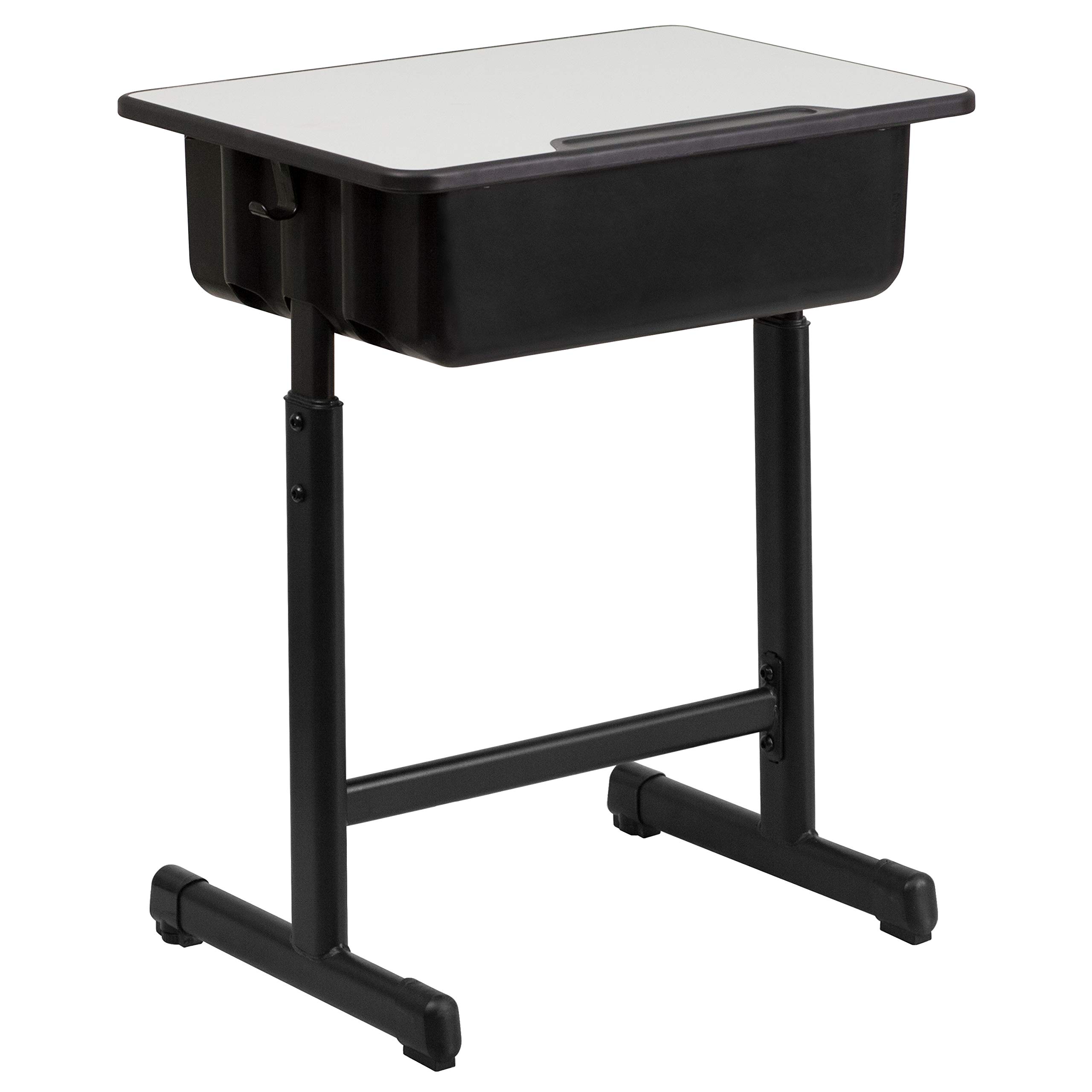 Adjustable Height Grey Student Desk with Black Pedestal Frame - Perfect for Home Study, Online Learning & Small Spaces - EMMA + OLIVER