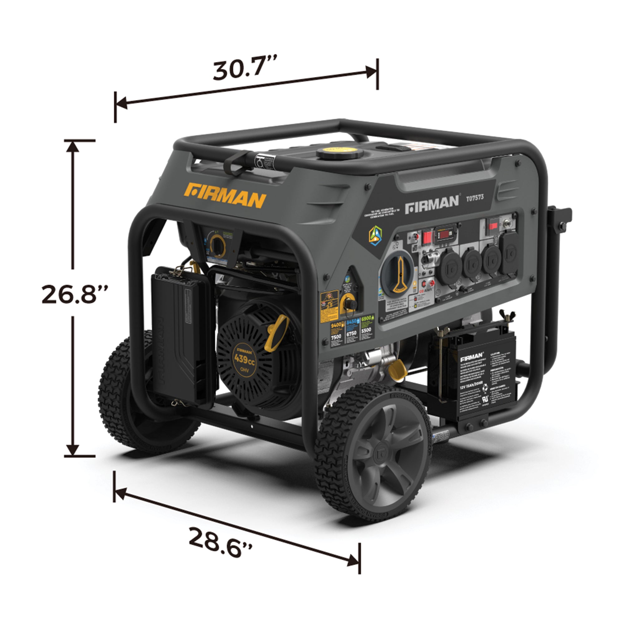 Refurbished 9400W Tri-Fuel Portable Generator with Electric Start - 120/240V Output & CO Alert - Perfect for Home Backup Power, Camping, and Outdoor Events