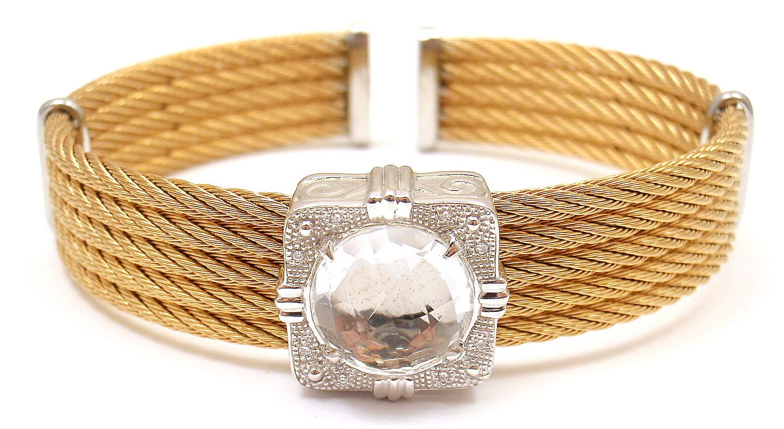 Authentic Charriol 18K Gold & Steel Wire Diamond White Topaz Celtic Bracelet - Luxury Jewelry for Women, Elegant Gift for Her, Perfect for Weddings & Special Occasions