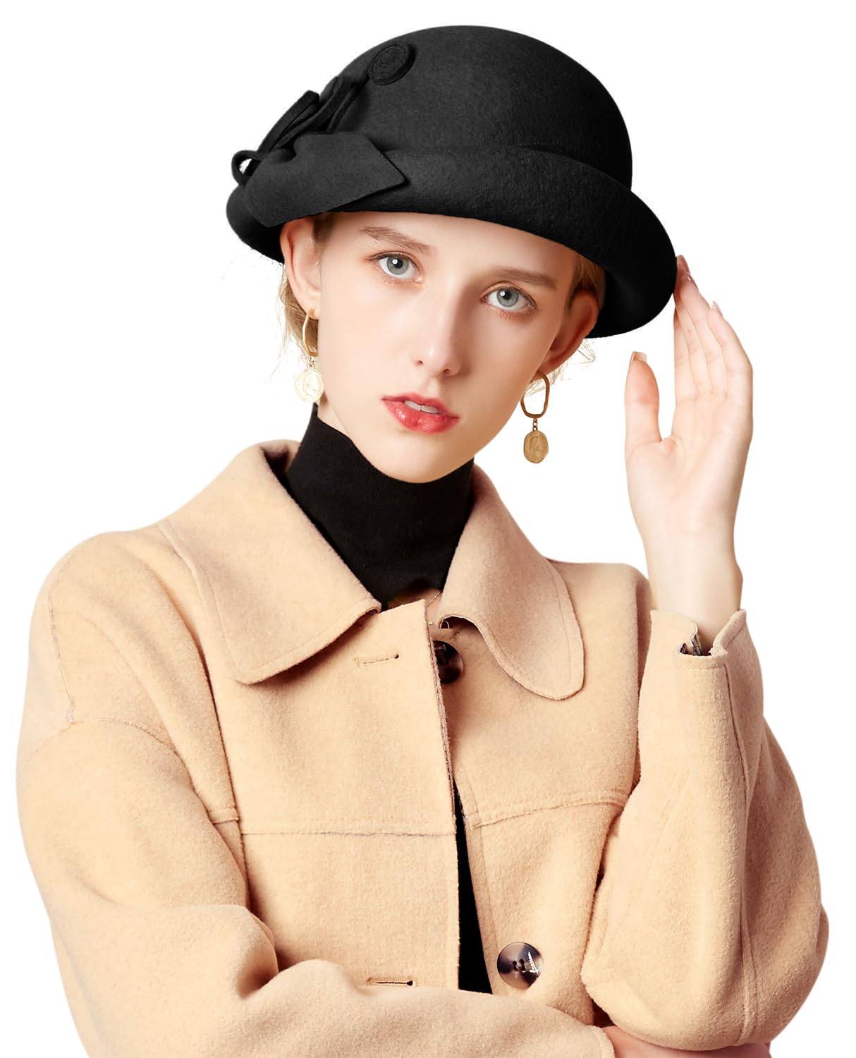 Z&X Women's Wool Felt Veil Fascinator Hat - Elegant Pillbox Style for Winter, Tea Parties, Church, Derby & Weddings - Flower Beret Fedora with Wide Brim for Fashionable Occasions