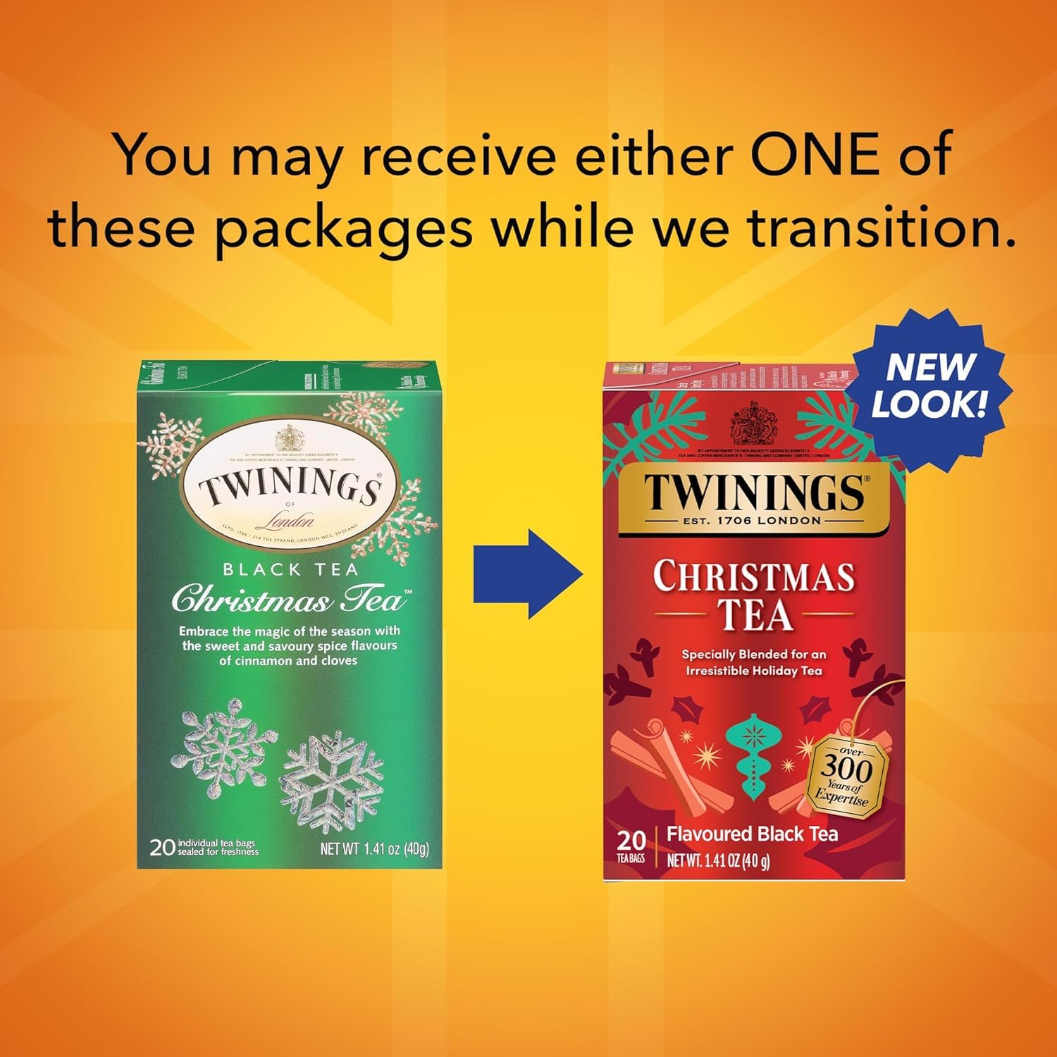Twinings Holiday Sweet & Spicy Tea Variety 2-Pack - Caffeinated Christmas Black Tea & Caffeine-Free Winter Spice Herbal Tea | 40 Tea Bags Total (20 Each) | Perfect Christmas Gift & Cozy Winter Beverage for Family Gatherings, Office Parties & Relaxing Evenings by the Fireplace