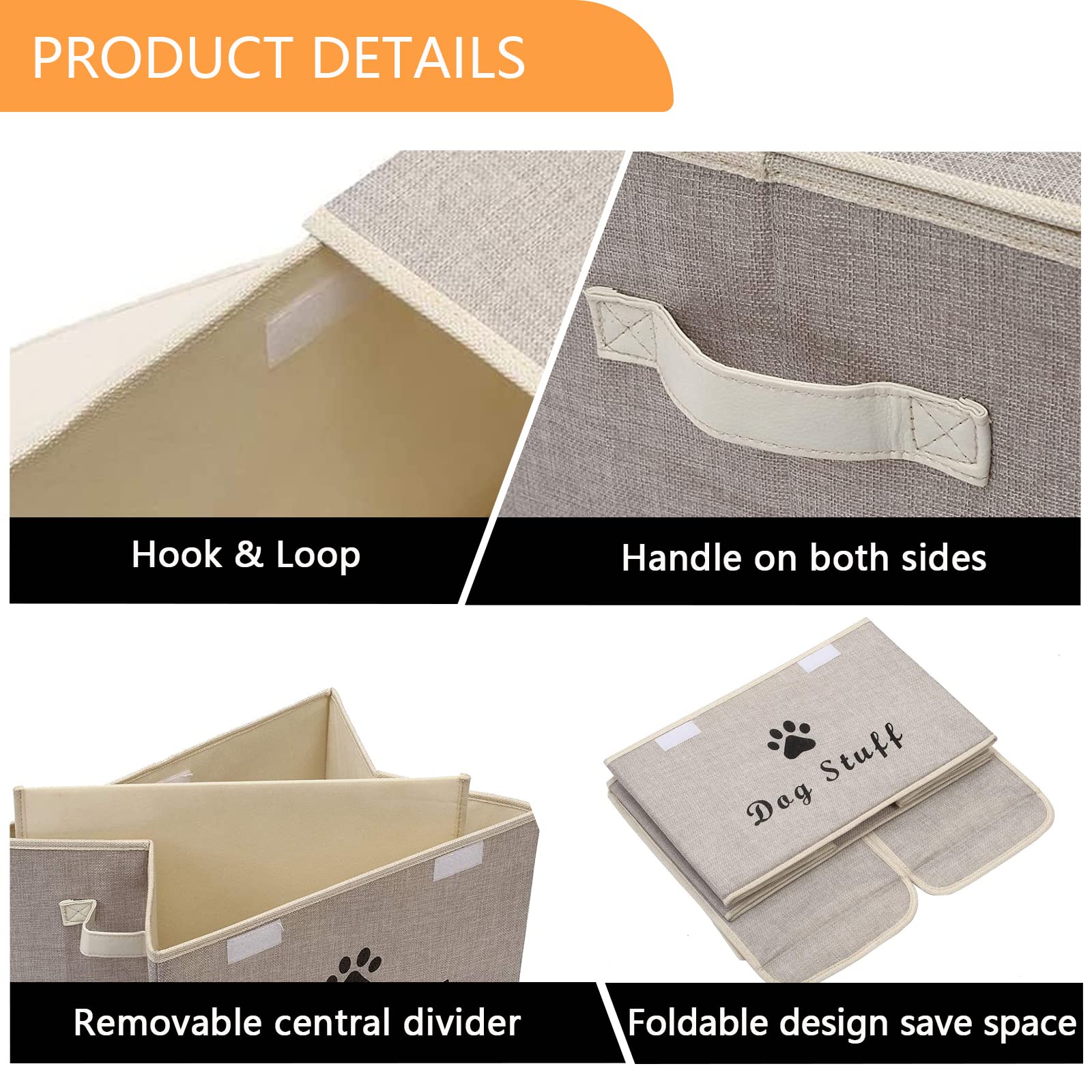 Durable Dog Toy Storage Box with Lid - Pet Organizer Basket for Living Room, Playroom & Closet - Beige Home Organization Solution | Perfect for Storing Chew Toys, Plush Toys & Pet Accessories
