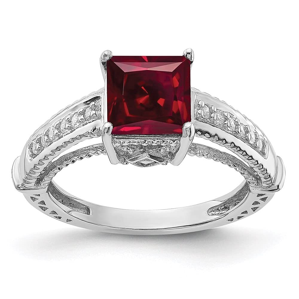 925 Sterling Silver Rhodium-Plated Synthetic Ruby & CZ Solitaire Ring for Women | Elegant Engagement, Wedding, Anniversary Gift | Diamond2Deal