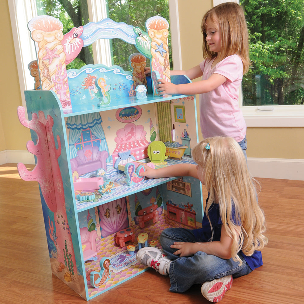 Majestic 3-Level Wooden Mermaid Dollhouse with Ocean-Themed Furniture & Characters - Perfect for Imaginative Play, Birthday Gifts & Kids Room Decor