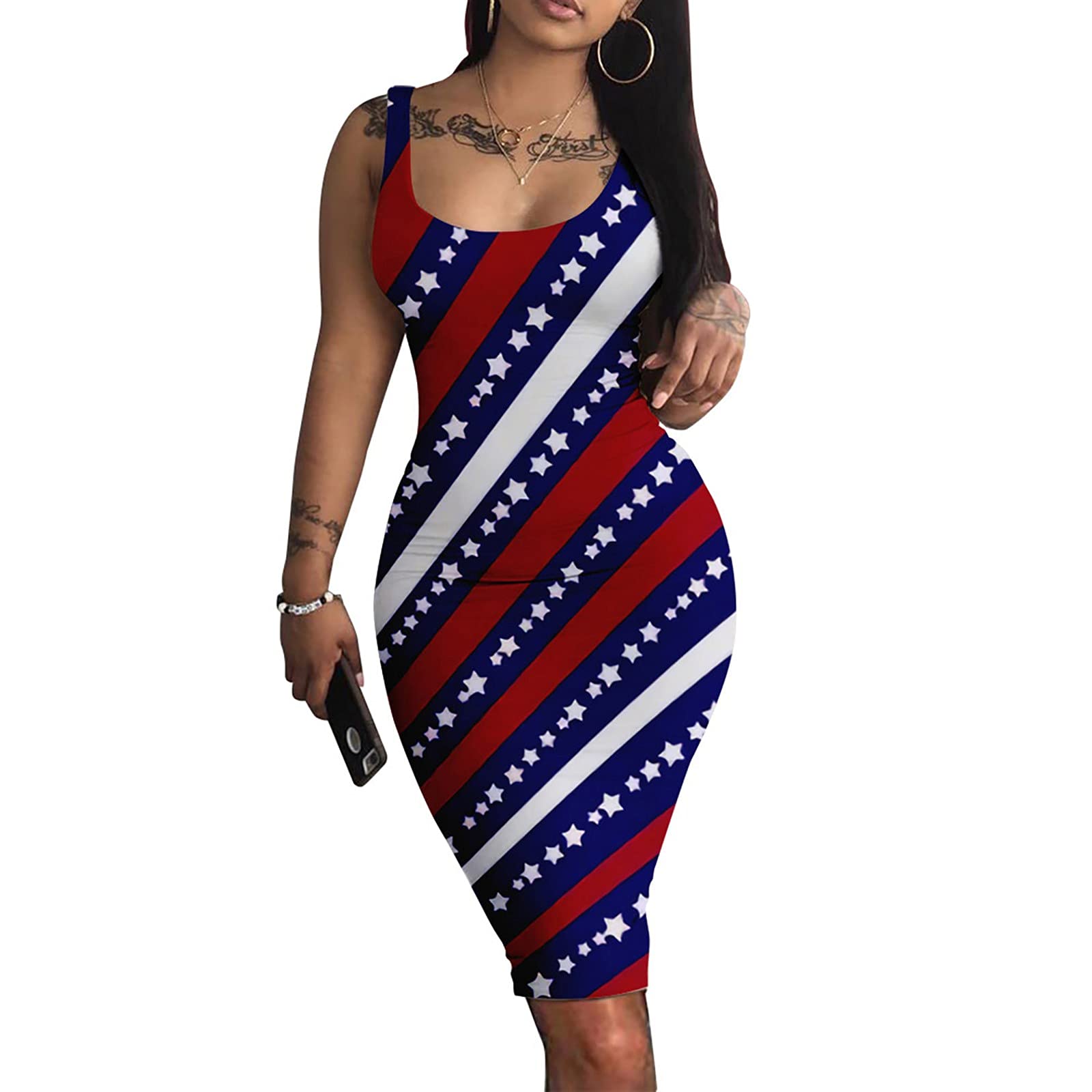 Sexy Women's Romper Dress - Sleeveless Halter Backless Sling Dress with American Flag Print | Perfect for Summer Outfits, Beach Vacations & 4th of July Parties