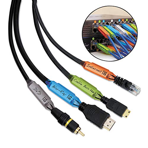Dotz DCI151M Cord ID Pro System - 100 Colored Cord Identifiers with Inserts & Stickers for Cable Organization - Perfect for Home, Office & Data Center Wire Management