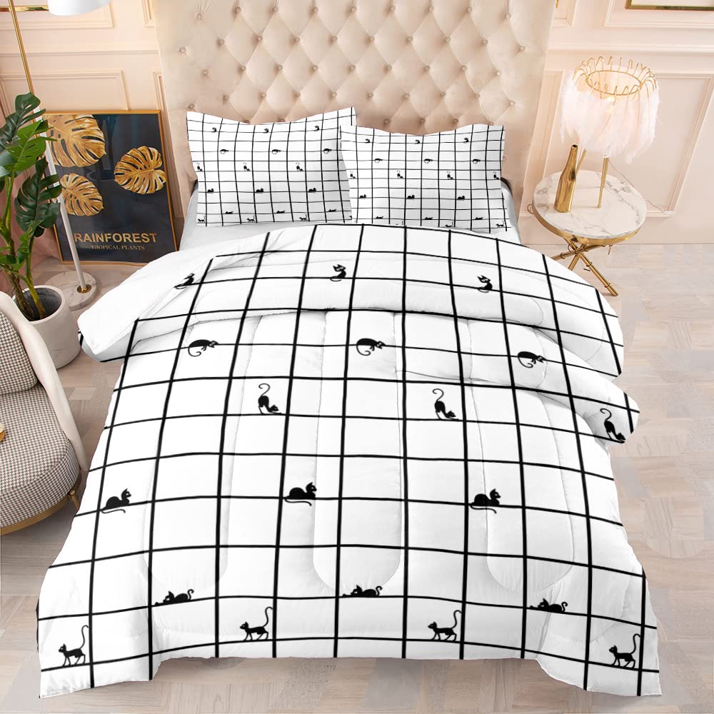 YOURCOZY 3-Piece Grid Comforter Set - Farmhouse Plaid Pattern Printed Microfiber Bedding | Soft & Lightweight Quilt with 2 Pillowcases (Full/Queen 80x90 Inches) | Perfect for Cozy Bedroom Decor, Guest Rooms & Seasonal Home Refresh