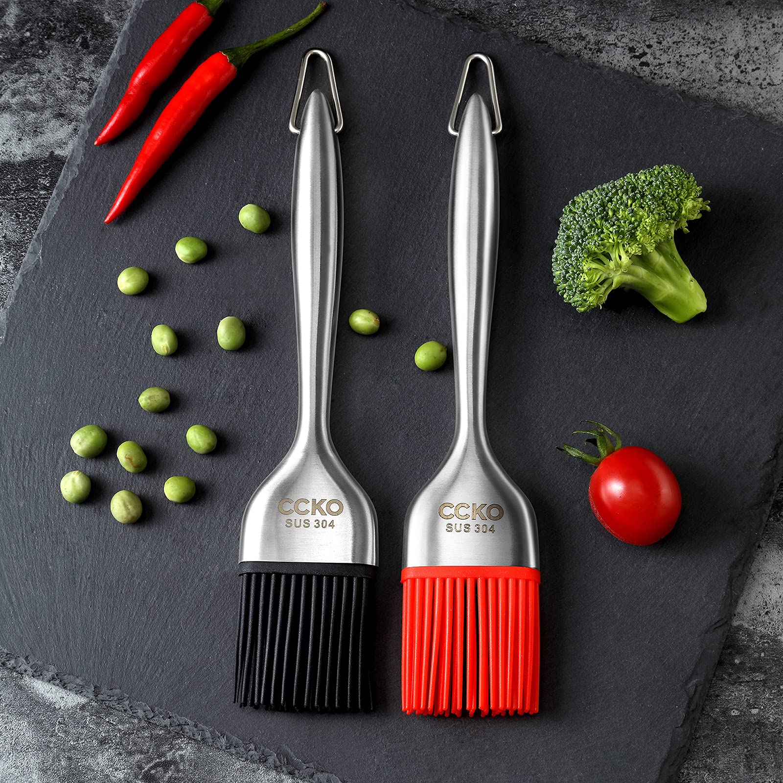 CCKO Heat-Resistant Silicone Basting Brush with Stainless Steel Core - Perfect for BBQ, Grilling, Baking, Frying & Pastry - Dishwasher Safe & Durable Kitchen Tool (Red) - Ideal for Outdoor Cooking, Backyard Parties & Home Kitchen Use