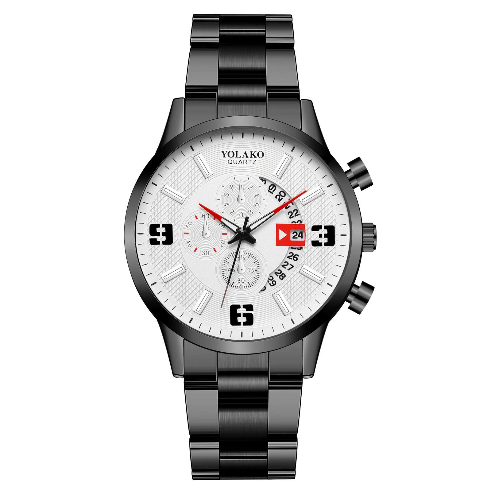 YOLAKO Men's Analog Casual Watch - Stainless Steel & Leather Strap, Quartz Movement - Perfect for Business, Office & Everyday Wear