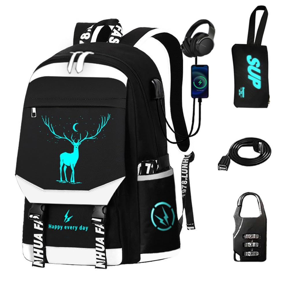 **Anime Luminous Backpack for Men & Women - 15.6 Inch Large Capacity Anti-Theft Laptop Backpack with USB Charging Port & Security Lock - Travel, School, Work & College Backpack**