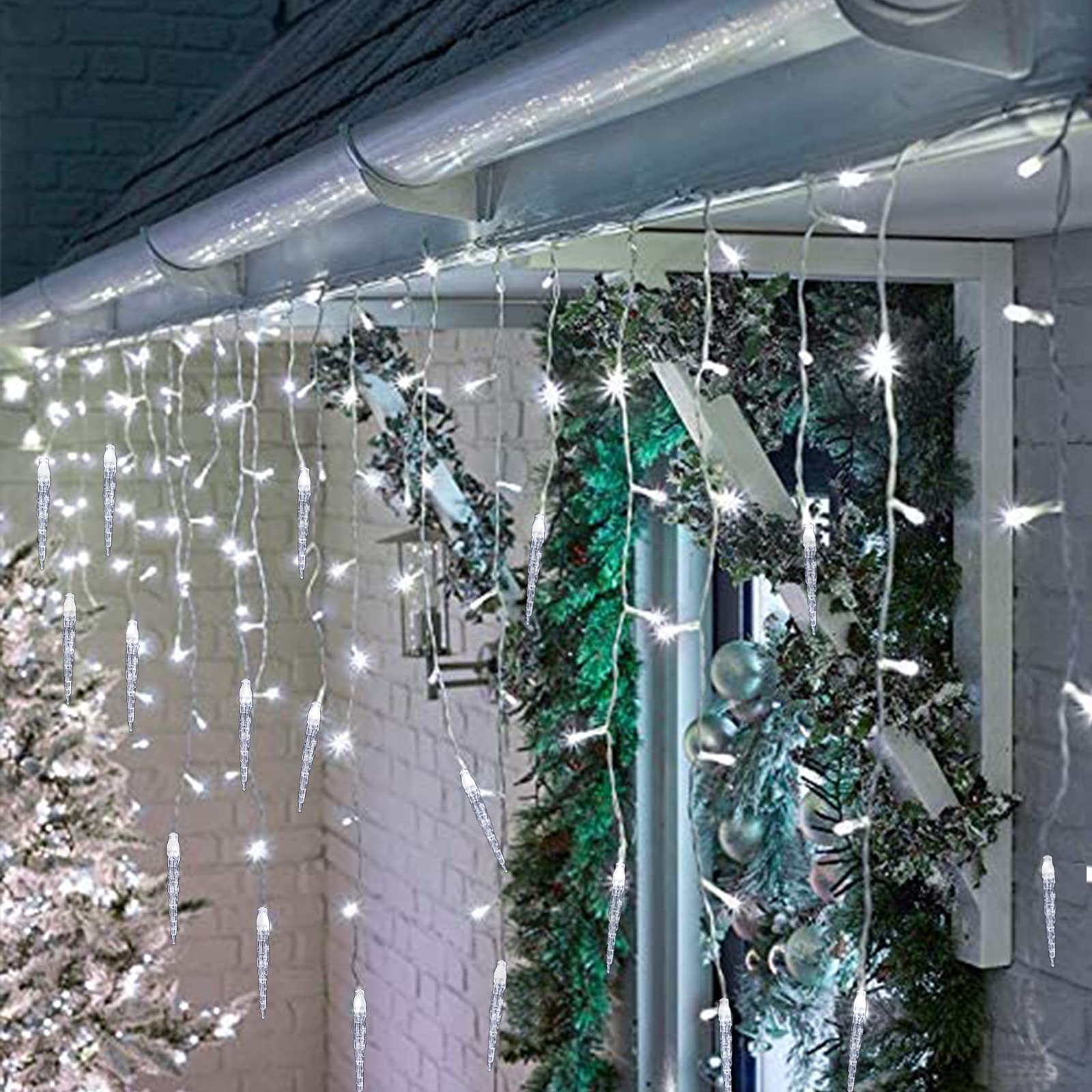 360 LED Icicle Christmas Lights - 29.5ft Connectable String Lights with 60 Drops, 8 Lighting Modes, Waterproof Outdoor/Indoor Fairy Lights for Windows, Christmas Tree, Holiday Party & Home Decor (White)