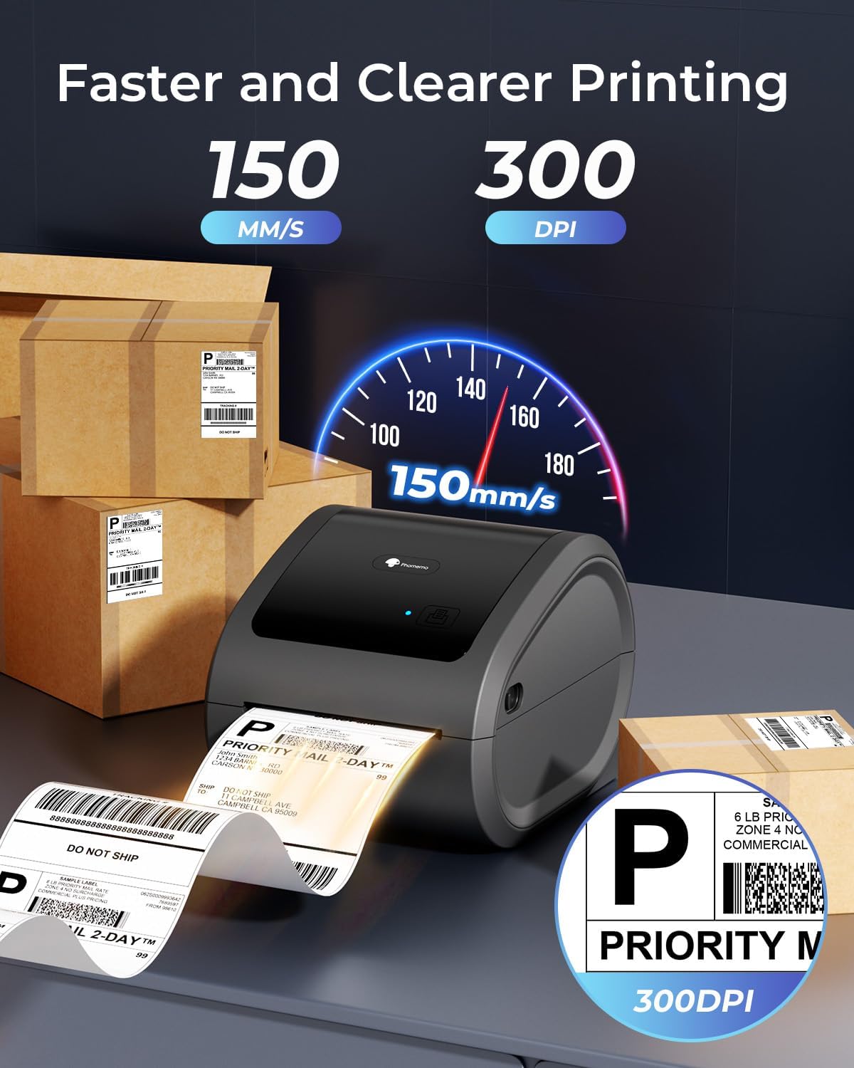 Phomemo D530PRO Wireless Bluetooth Thermal Label Printer 4x6, 300DPI High Resolution Shipping Label Printer for Small Business, Home & Office | Supports Ethernet/Bluetooth/USB | Compatible with Amazon, eBay, Etsy & USPS | Perfect for E-commerce Sellers & Shipping Labels