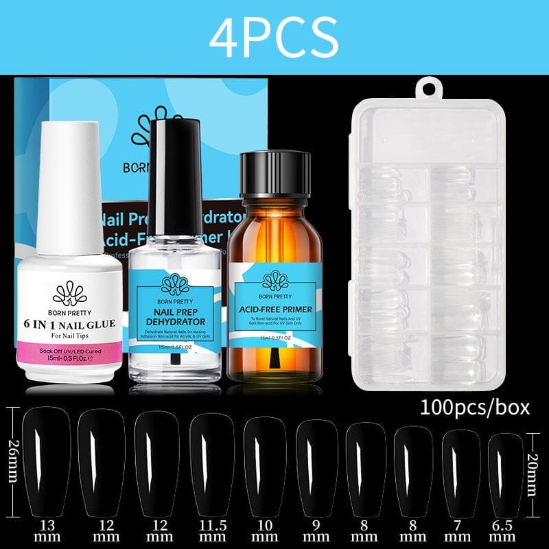 4pcs Acrylic Nail Tips Set with Glue - Full Cover False Nails for Manicure, DIY Nail Art, Salon & Home Use