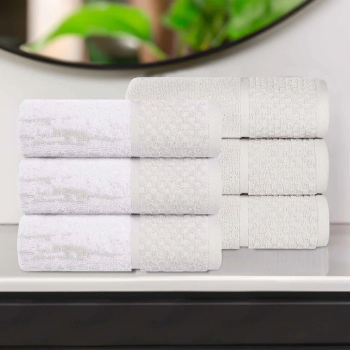 Premium Cotton Plush Jacquard Hand Towels Set of 6 - Soft & Absorbent Bath & Kitchen Towels for Bathroom, Guest Room, and Spa Use