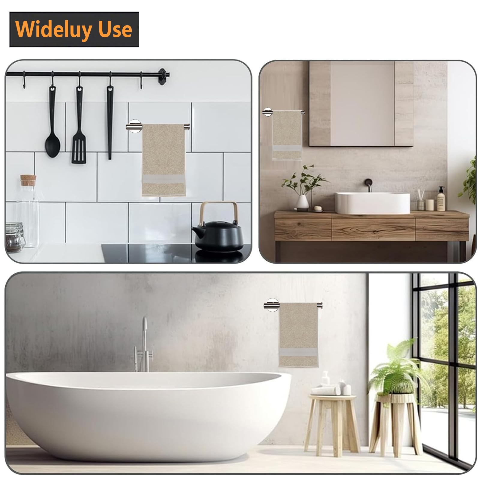 2-Piece Stainless Steel Towel Holder Set - Durable SUS 304 Chrome Towel Ring for Bathroom Wall Mount - Perfect for Kitchen, Bathroom & Guest Room Decor