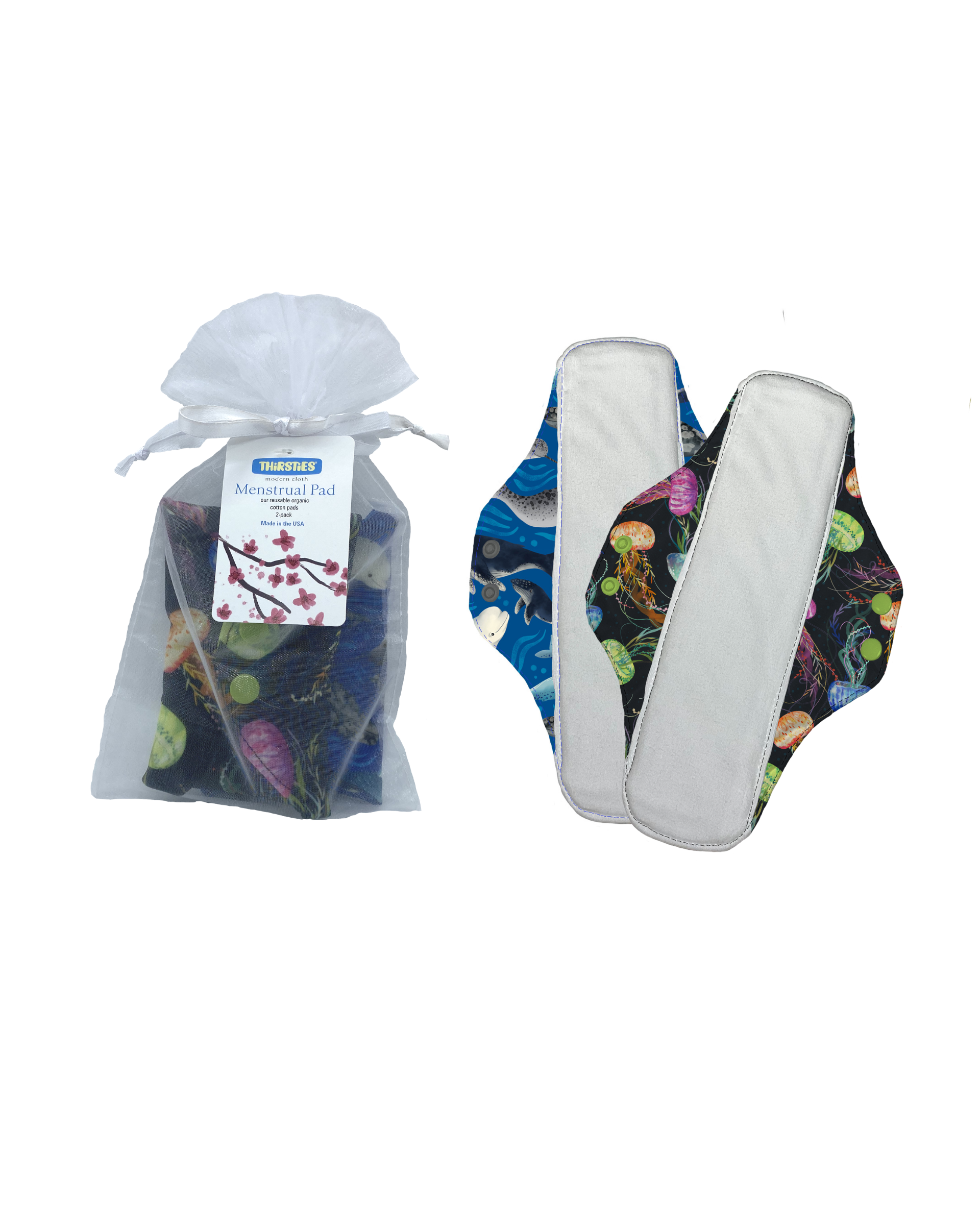 Thirsties Reusable Menstrual Pads - 2 Pack Organic Cotton Cloth Pads for Women | Eco-Friendly Period Pads for Heavy Flow & Overnight Protection | Sustainable Feminine Hygiene Products