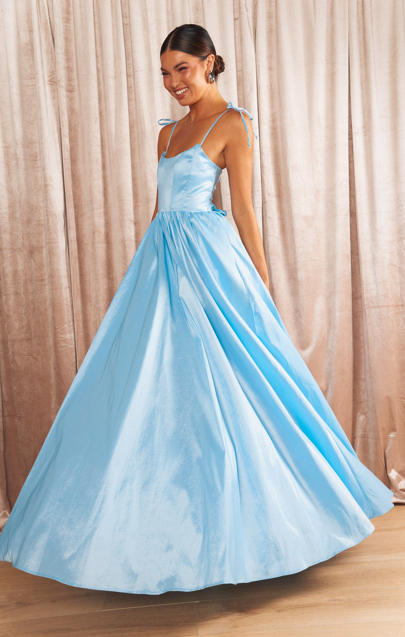 Juliet Maxi Dress - Light Blue Taffeta Formal Gown for Women | Elegant Prom, Wedding Guest & Evening Party Dress