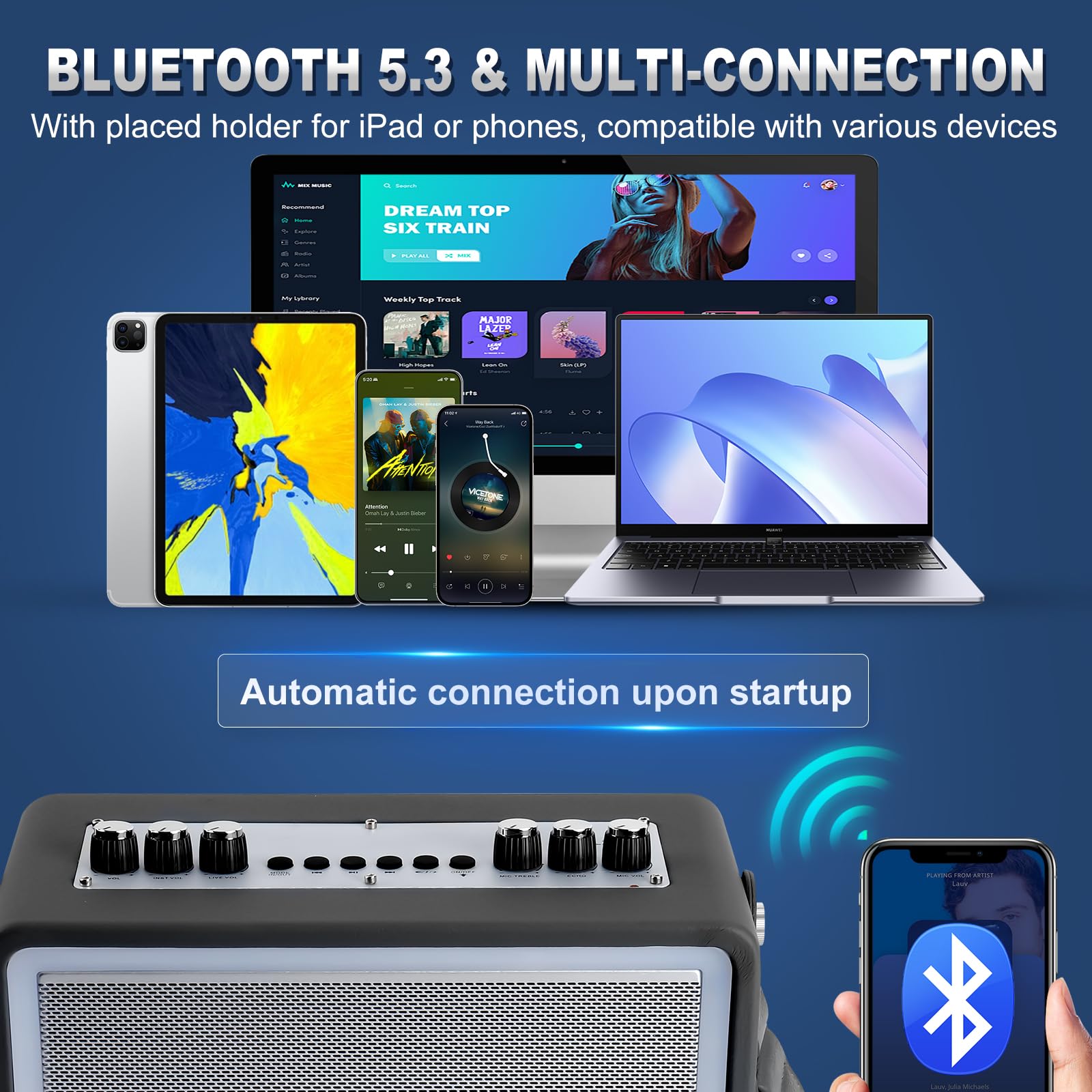 Portable Karaoke Machine with 2 UHF Wireless Microphones - Bluetooth Speaker for Adults, PA System with Remote Control, Volume Adjustment & LED Lights (Supports TF/USB/AUX/OTG) - Perfect for Home Parties, Outdoor Gatherings & Professional Performances