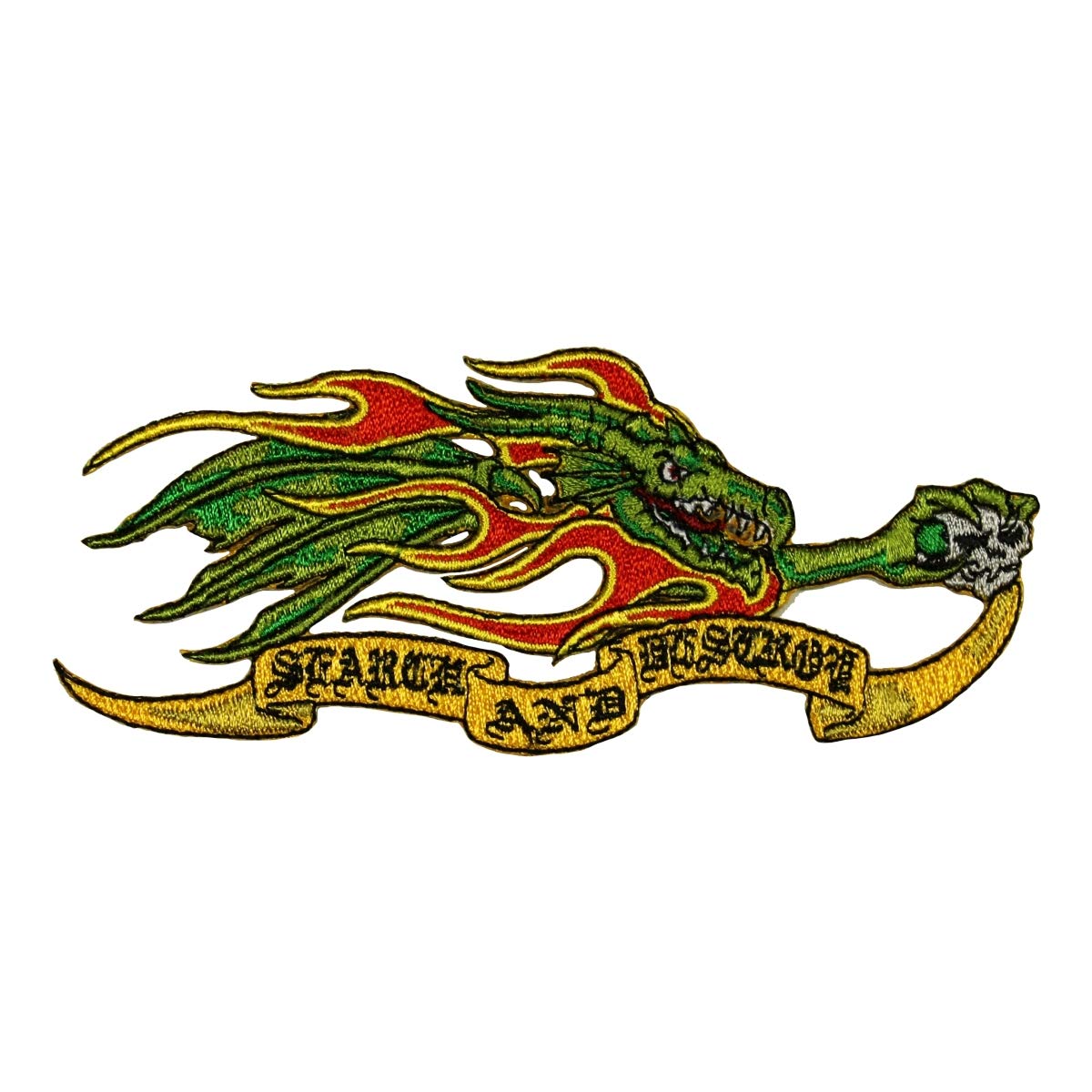Green Dragon Search and Destroy Patch - Flames Skull Embroidered Iron On Applique for Jackets, Vests & Backpacks - Military Style Badge for Bikers, Motorcycle Clubs & Punk Fashion