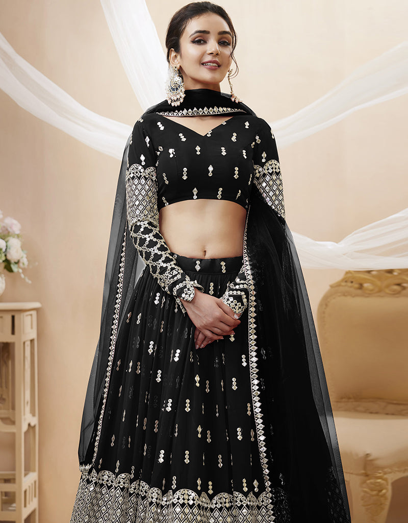 Elegant Black Georgette Lehenga Choli for Women | Indian Bridal Wear | Wedding Party & Festive Occasion Outfit