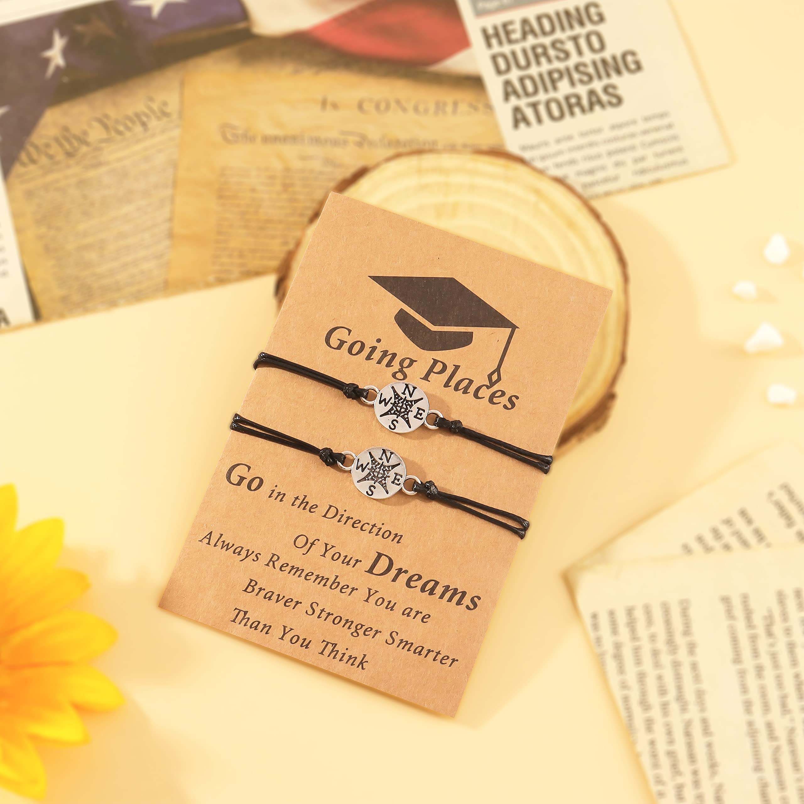 **2024 Graduation Bracelet - Adjustable Handmade String Bracelet for Men & Women - Inspirational Compass Design Gift for Son, Daughter, Classmates - Perfect for Graduation Ceremony & Celebrations**