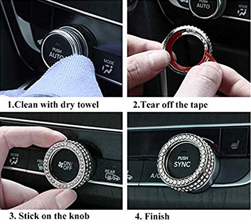 2018-2022 Honda Accord AC Knob Covers - Crystal Rhinestone Decals for Manual Rotary Air Conditioner Controls (3-Pack, Silver) | Car Interior Accessories & Dashboard Decor Upgrade